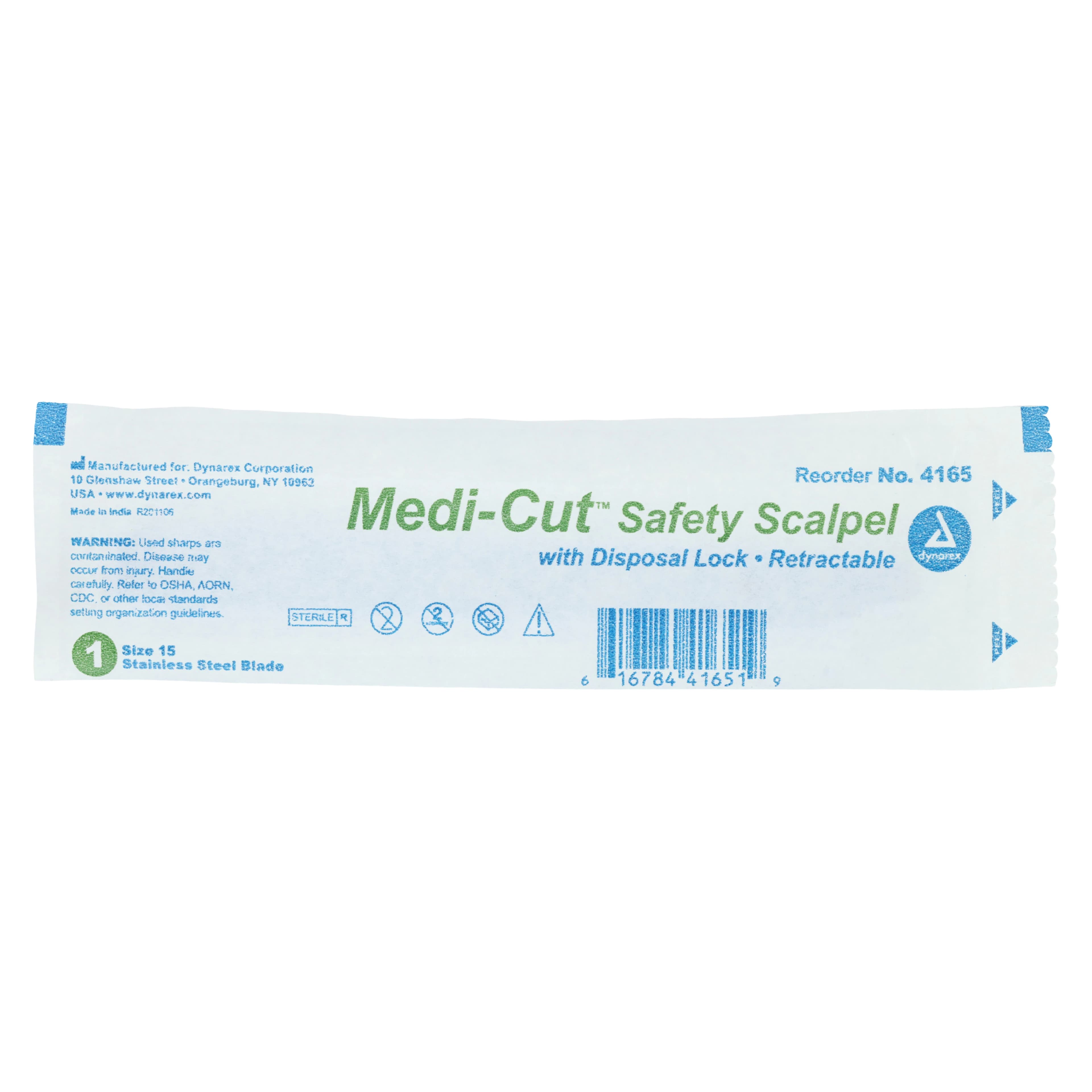 Dynarex Medi-Cut Disposable Retractable Safety Scalpel #15, Stainless Steel, Sterile thumbnail 3