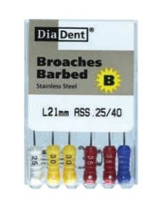 Diadent Barbed Broaches, 25 mm, #20, XXXX-Fine, 6/Pack, 504-201 - Barbed Broaches, 25 mm, # 20, XXXX-Fine, 6/Pk, 504-201 - Image 1