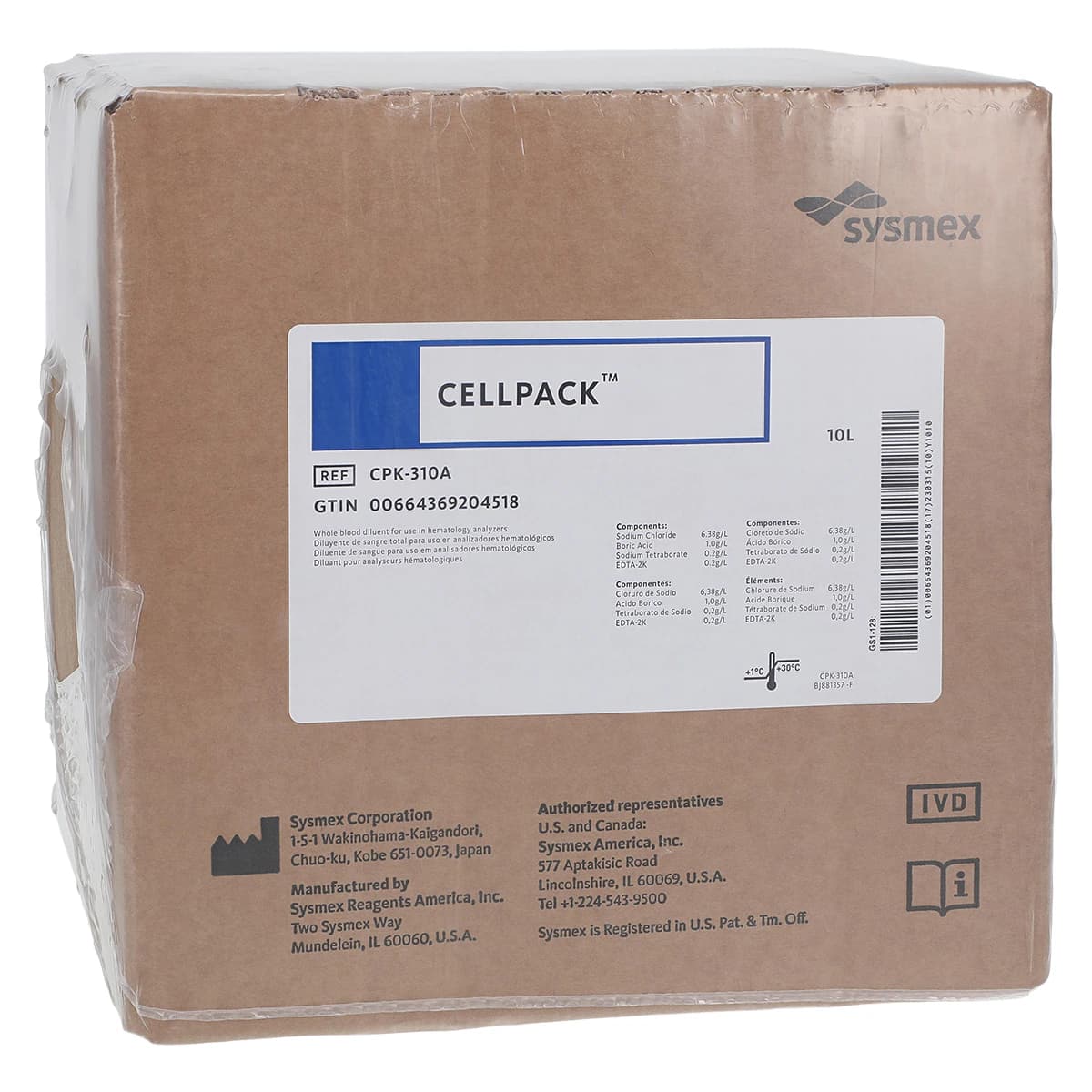 Sysmex Cellpack Reagent, 10L, For Sysmex Hematology Analyzers - Cellpack 10L - Image 1