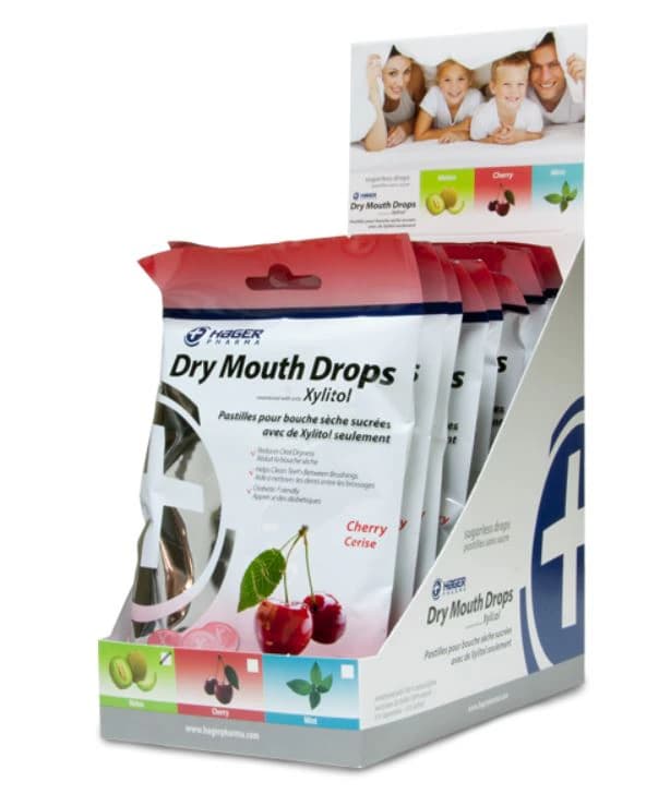 Miradent Xylitol Dry Mouth Drops, Cherry Flavor, Display Box with 12 Packs (26 pieces/pack), 630186 - Display Box with 12 Packs Cherry 630186 - Image 1