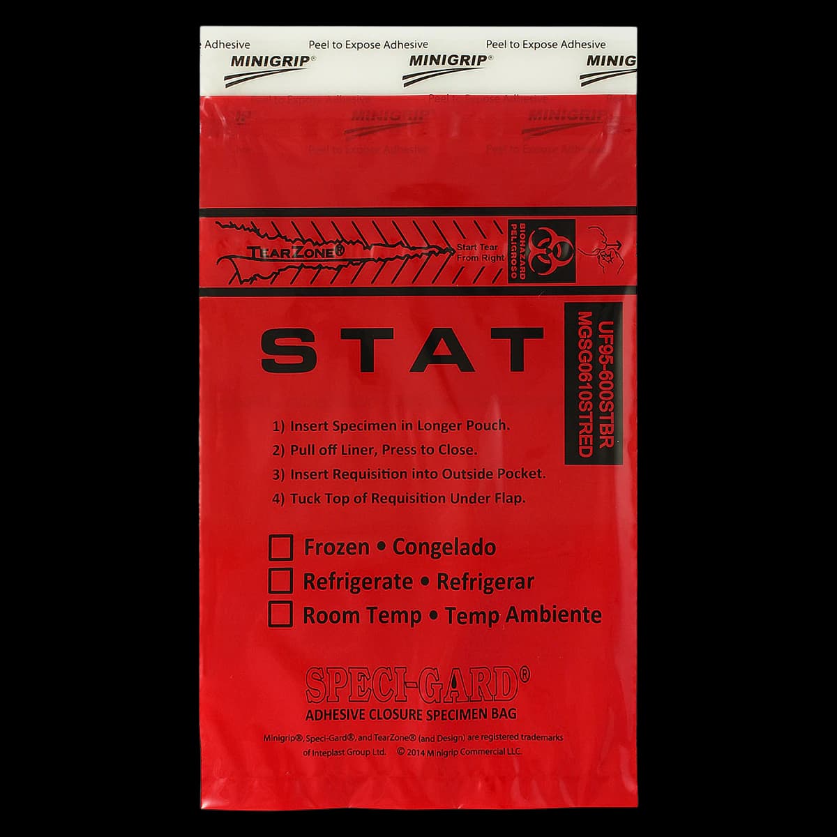 Speci-Gard Specimen Transport Bag, 6x10", Red Adhesive Closure with 2-Wall/Pocket, 1000/Case - Specimen Bag Biohaz 2Pckt Adhs - Image 1