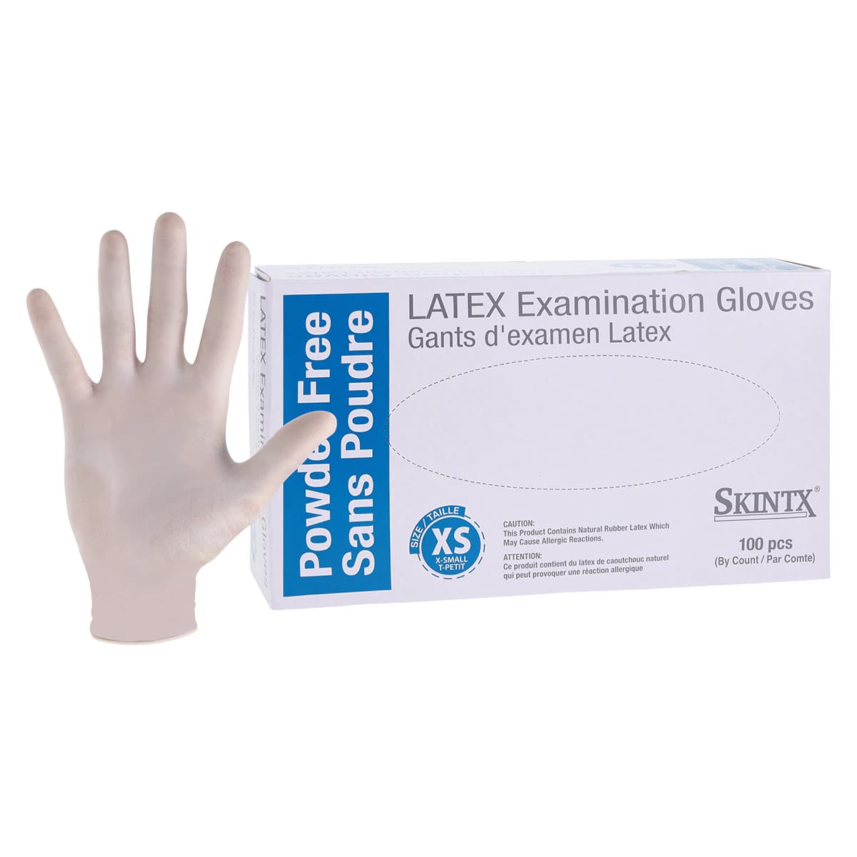 SkinTX Latex Exam Gloves, Powder Free, Non-Sterile, X-Small, White thumbnail 2