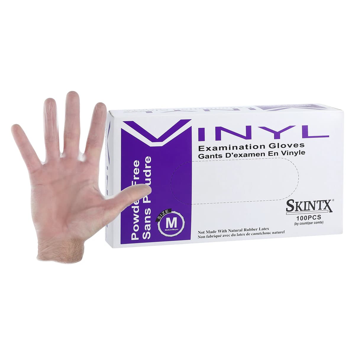 SkinTX Vinyl Exam Gloves, Powder Free, Non-Sterile, Medium, White thumbnail 2