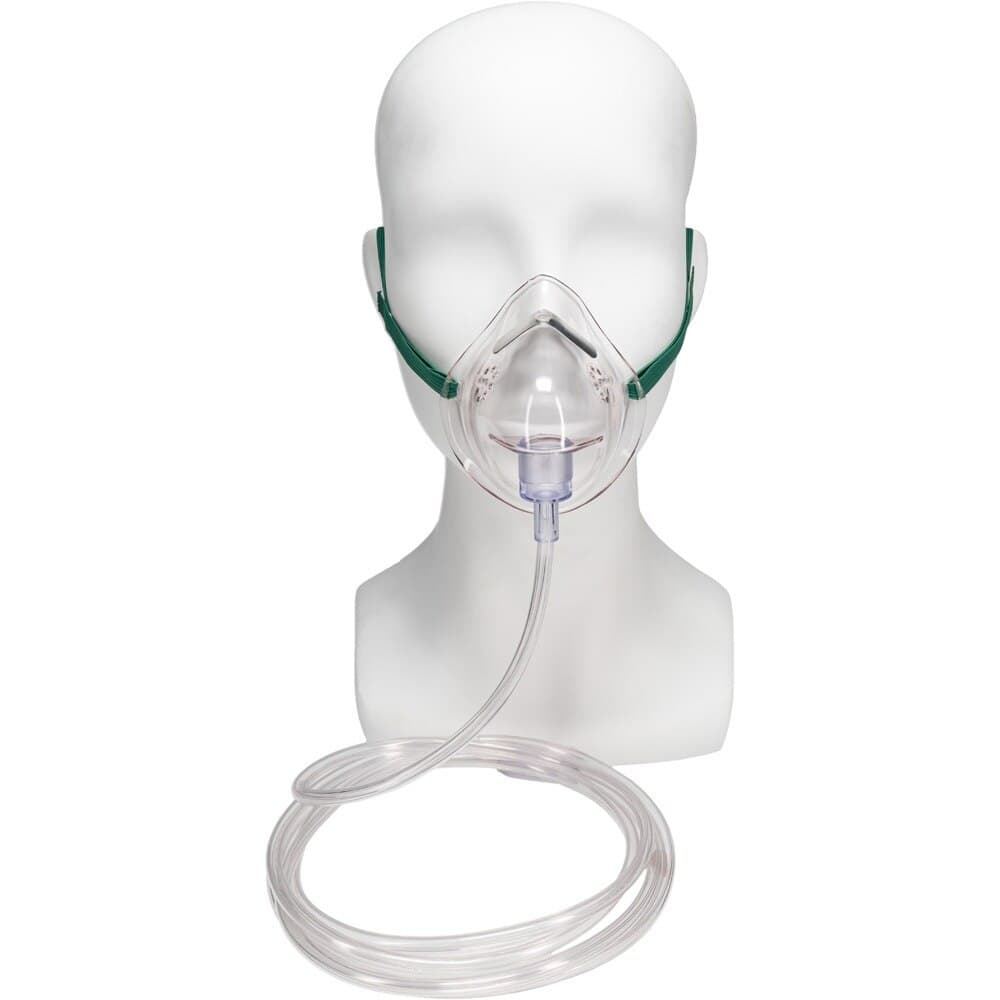 SunMed Adult Oxygen Mask with 7' Tubing, Medium Concentration, Clear, Disposable, Latex-Free, 1/Each - Adult Oxygen Mask w/ 7' Tube - Image 1