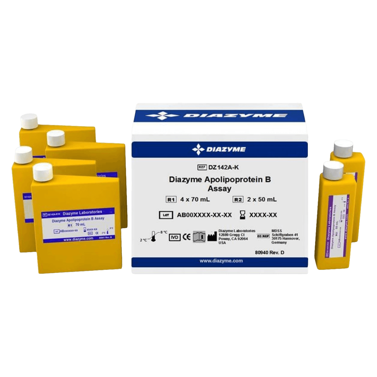 Diazyme Apolipoprotein B (APOb) Assay Test Kit, 4x70 mL Reagent 1 + 2x50 mL Reagent 2 - Apolipoprotein B Assay - Image 1
