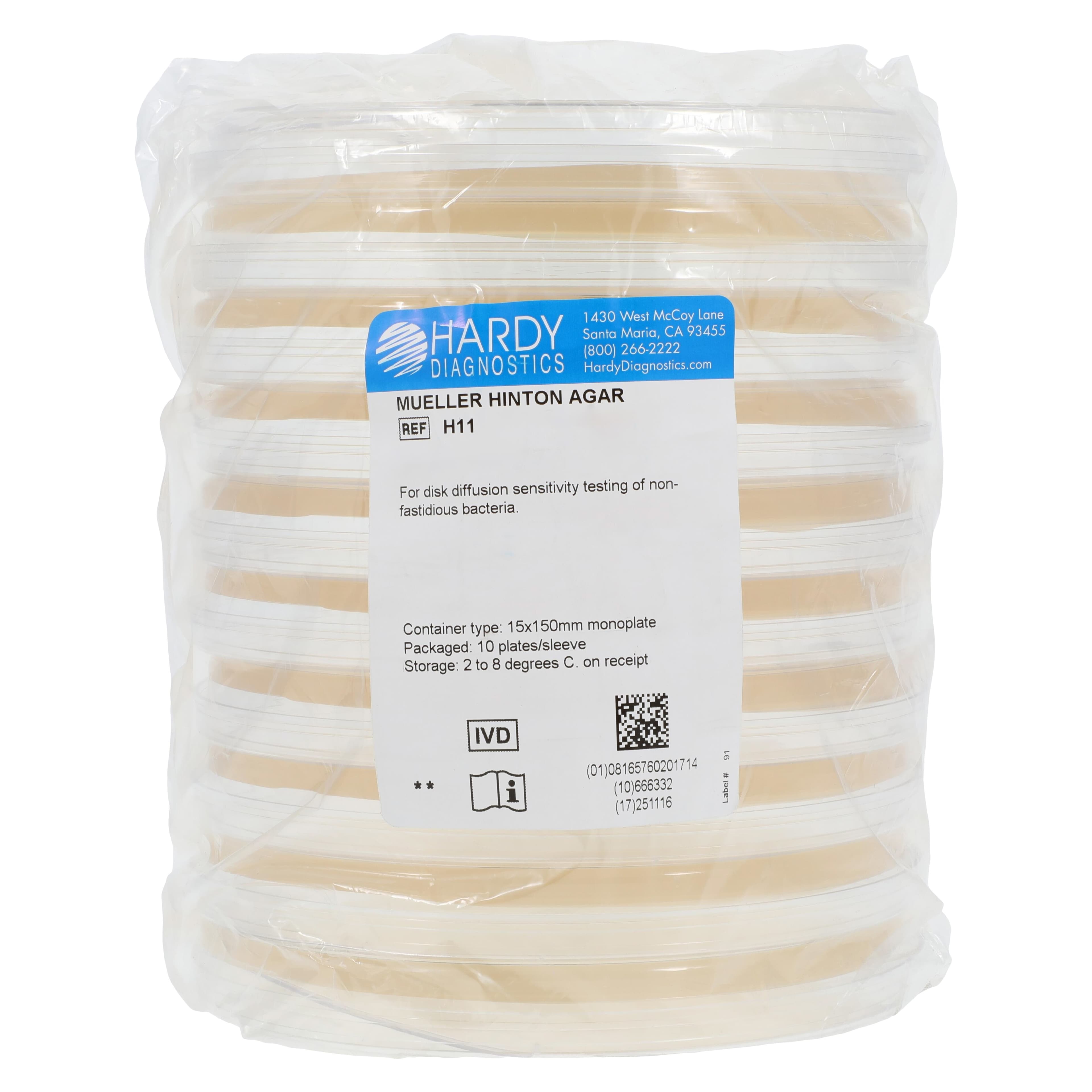 Hardy Diagnostics Mueller Hinton Agar Plate, 15x150mm, 10/Package thumbnail 3