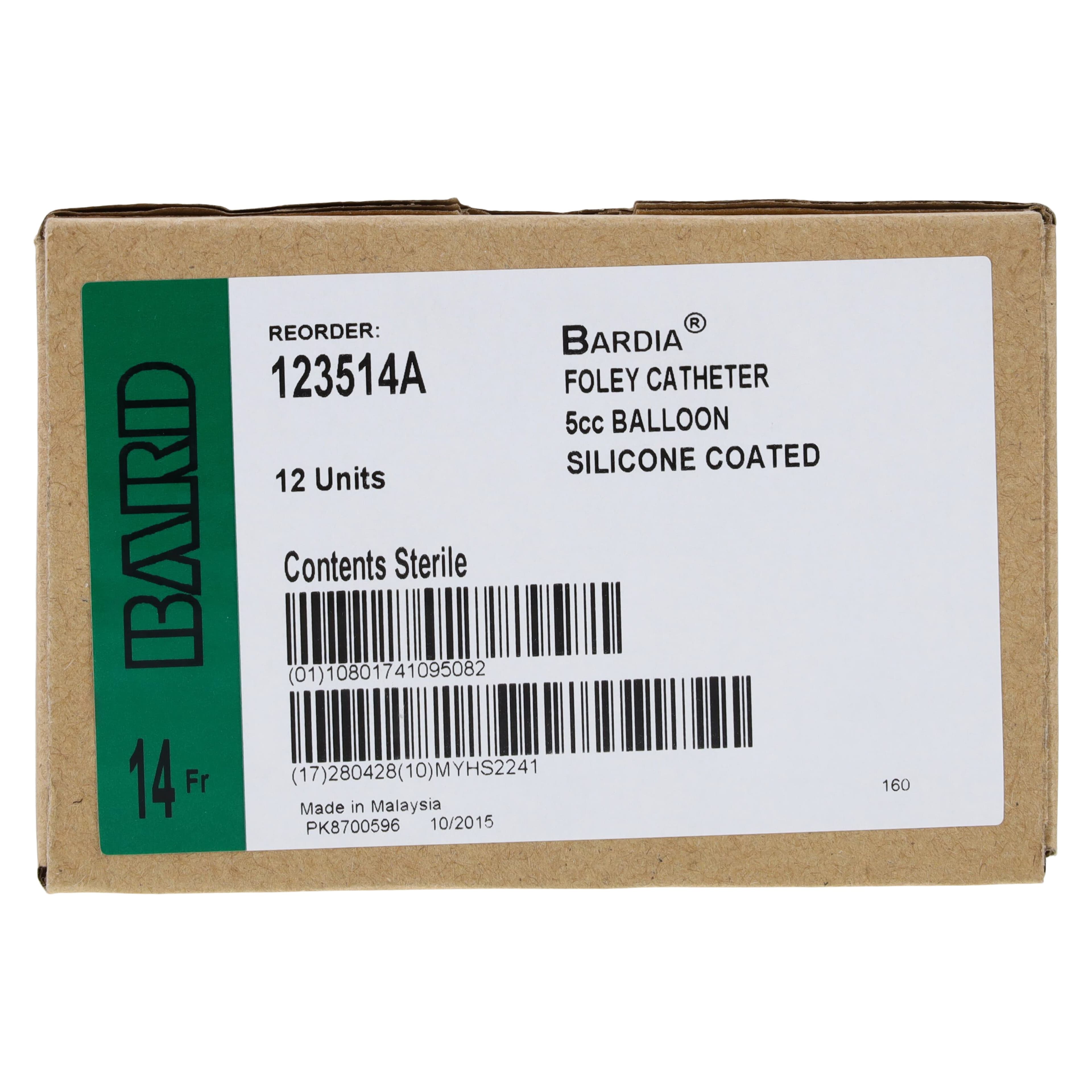 Bardia 2-Way Foley Catheter, Silicone Coated Latex, 14 Fr, 5 cc Balloon, Medium Tip thumbnail 4
