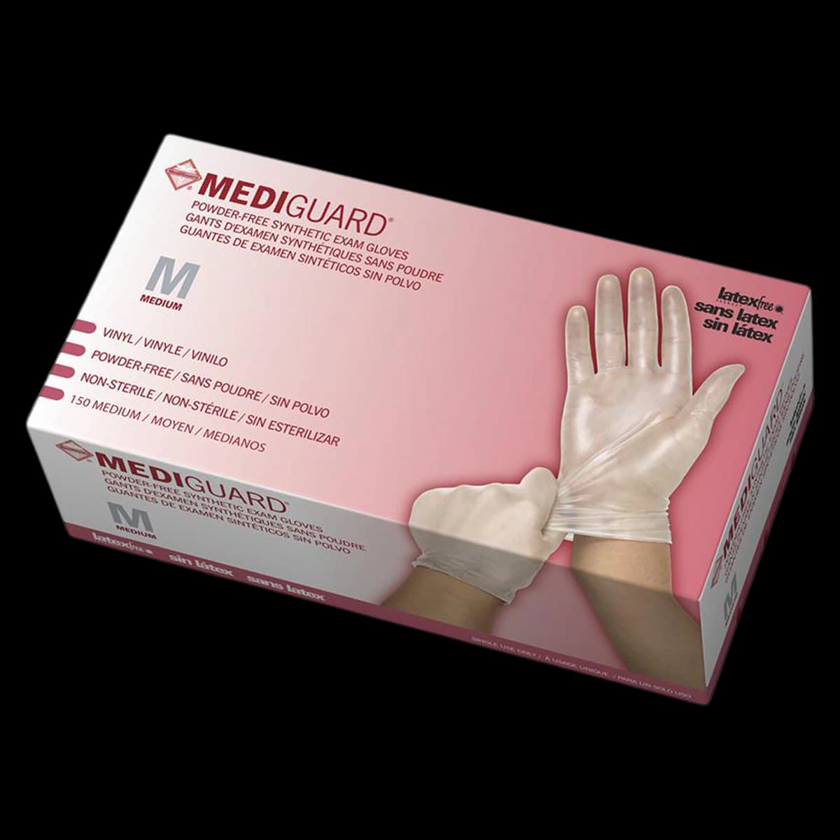 Medline MediGuard Vinyl Examination Gloves, Powder Free, Latex Free, Non-Sterile, Medium, Clear - Glove PF Vinyl LF MediGuard NS - Image 1