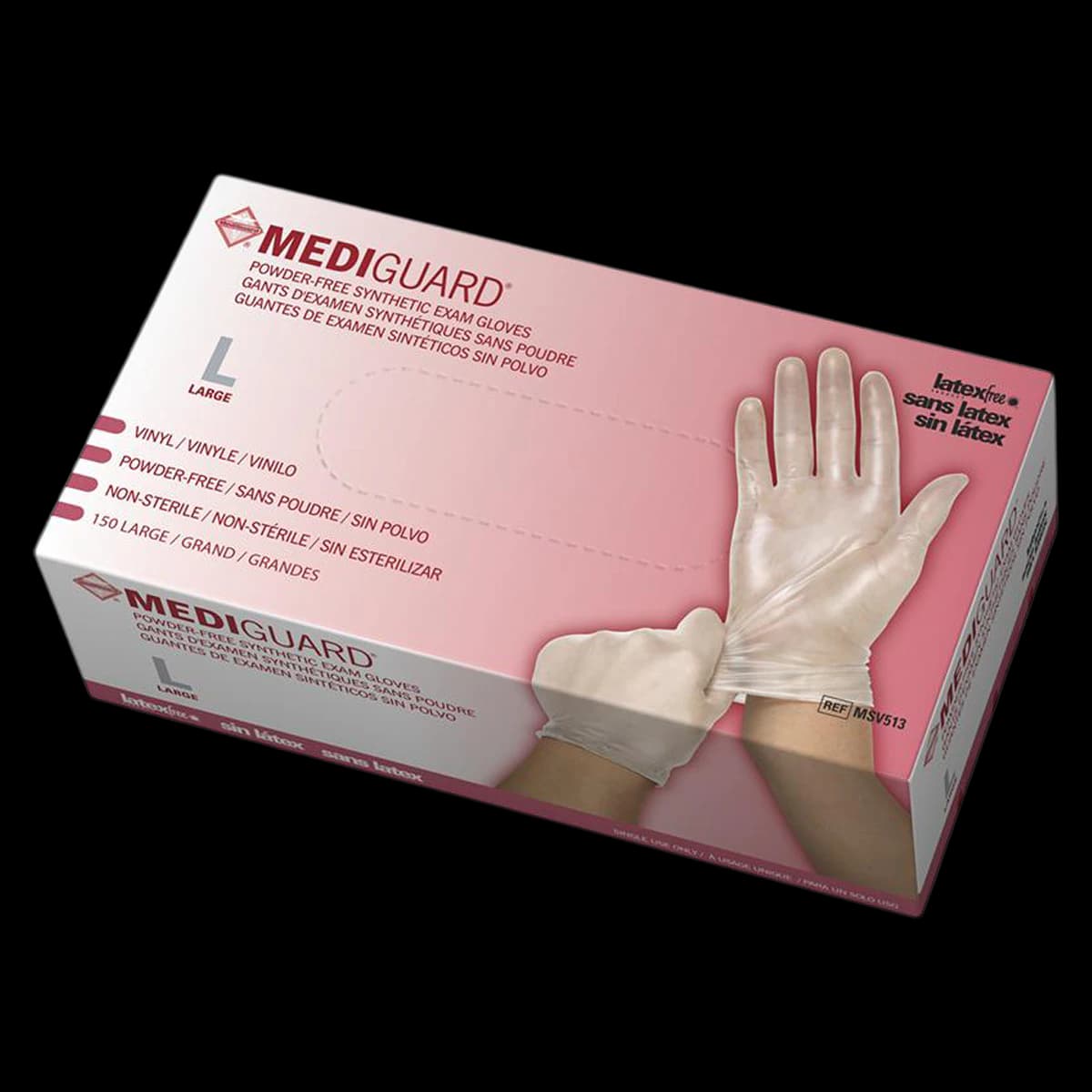 MediGuard Vinyl Exam Gloves, Powder Free, Latex Free, Non-Sterile, Large, Clear, 1500/Case - Glove PF Vinyl LF MediGuard NS - Image 1