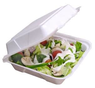 North American Corp 3-Compartment Foam Food Service Container with Hinged Lid, White, 9" x 9" x 3", 150/Case - Container Hinged Lid 3-Compart - Image 1