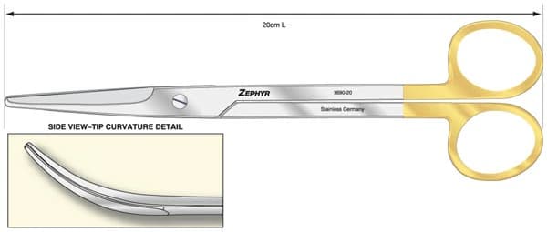 Gynex Zephyr Hysterectomy Surgical Scissors, Full Curve, 9" Stainless Steel, Each - Scissor Hystr Zephyr SS Crv - Image 1