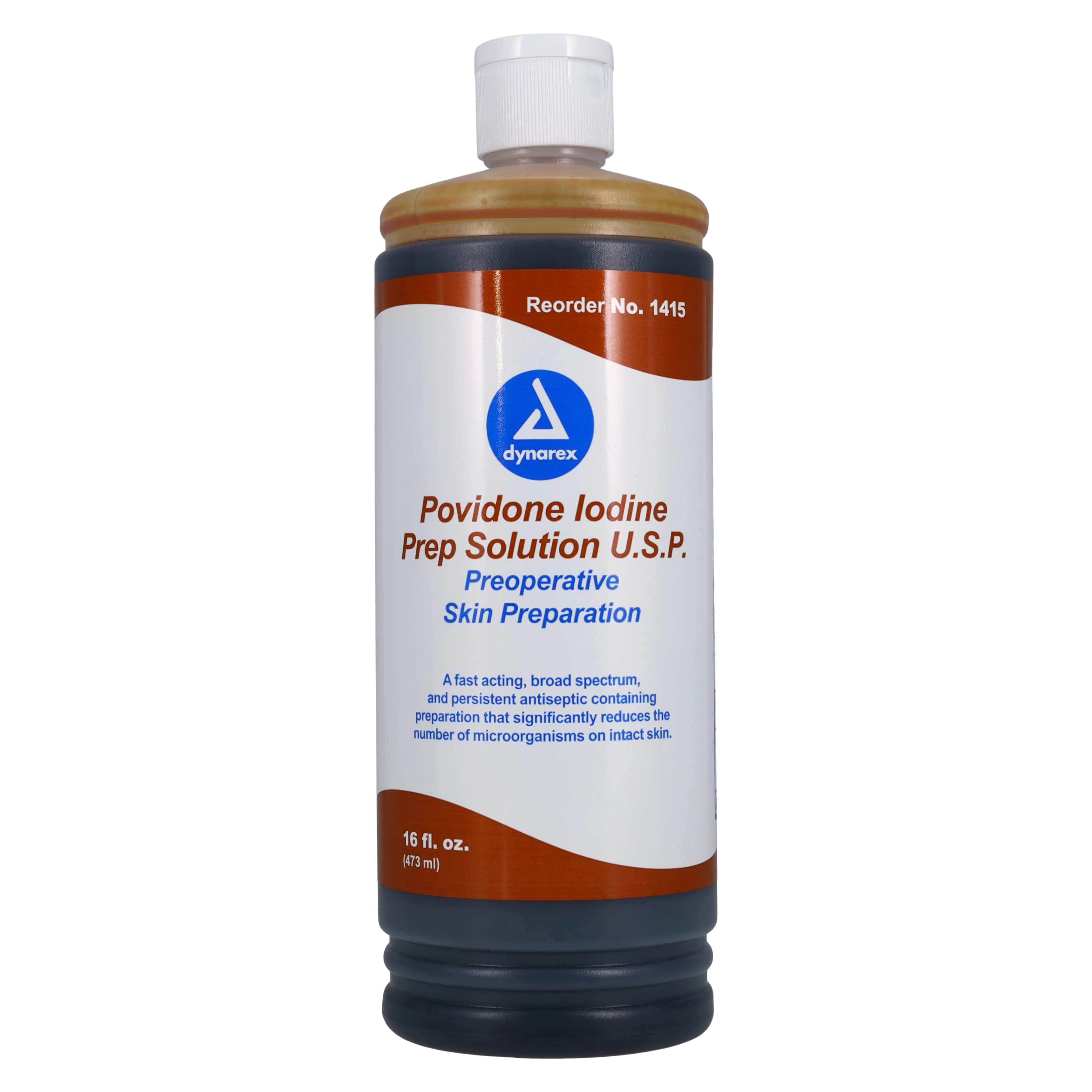 Dynarex Povidone Iodine Prep Solution U.S.P., 10%, 16 oz., Single Bottle, #1415 - Dynarex Povidone Iodine Prep Solution U.S.P., 16 oz., Single Bottle - Image 1