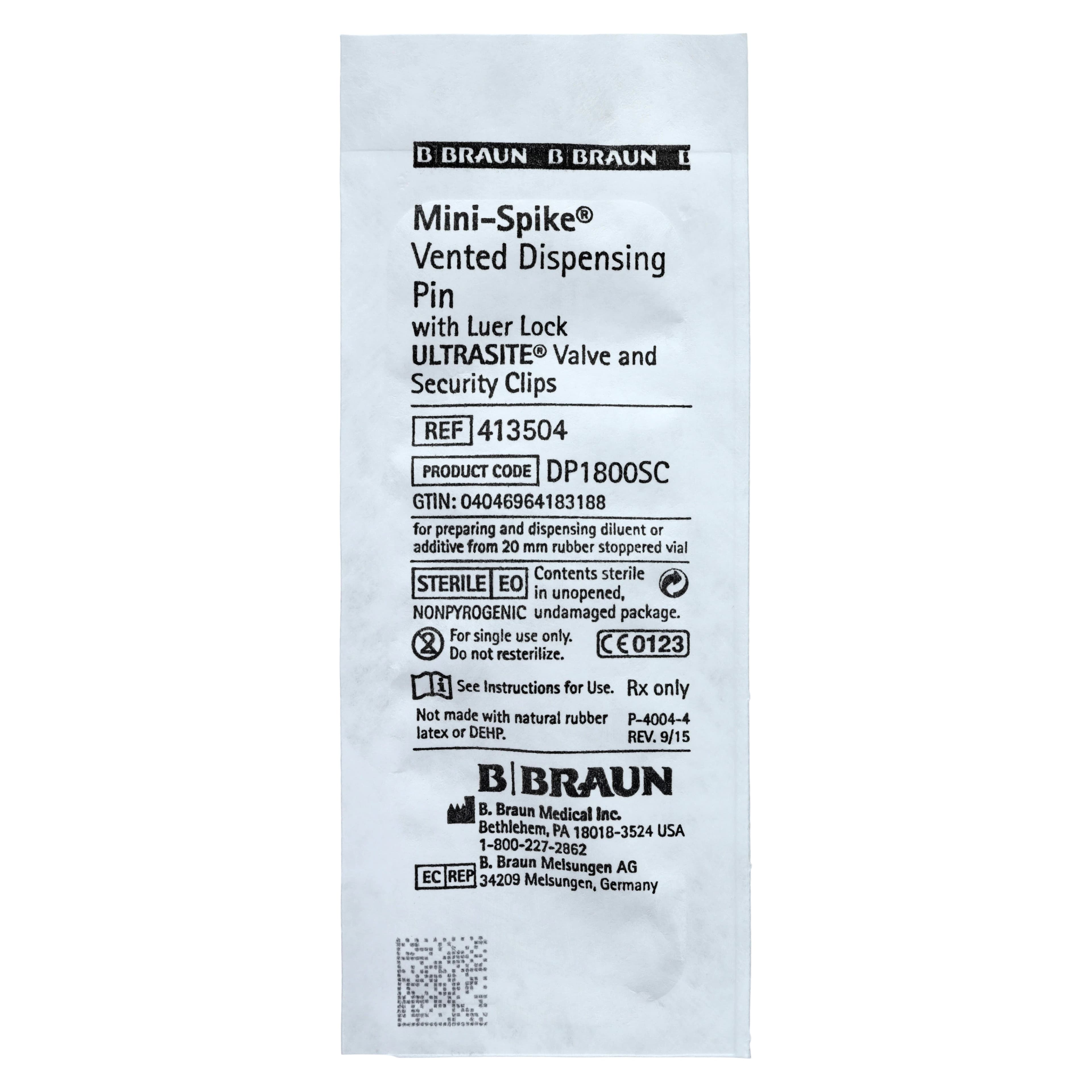Mini-Spike Dispensing Pin, Needleless, Bacterial Retentive Air Venting Filter, Luer Slip Connector, ULTRASITE Valve, Non-DEHP/Non-PVC, Sterile, Latex-Free, 50/Case - Mini-Spike Dispensing Pin - Image 1