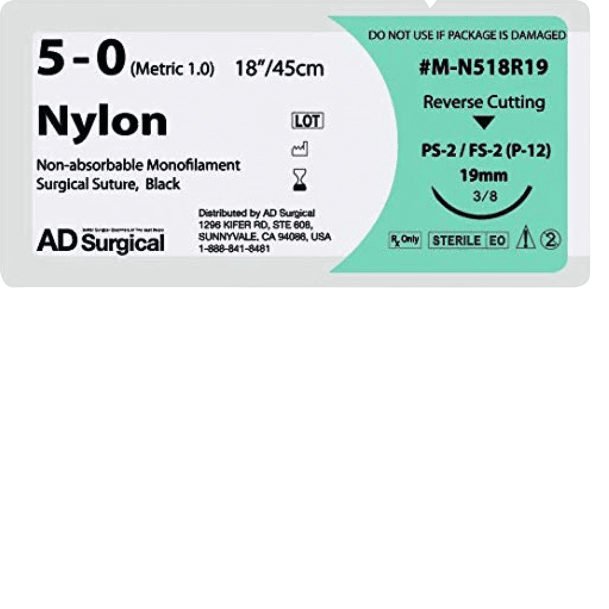 Unify Nylon Monofilament Suture, 5-0, 18", FS-2 Reverse Cutting 3/8 Circle Needle 19mm, Black, Non-Absorbable, 12/Box thumbnail 2