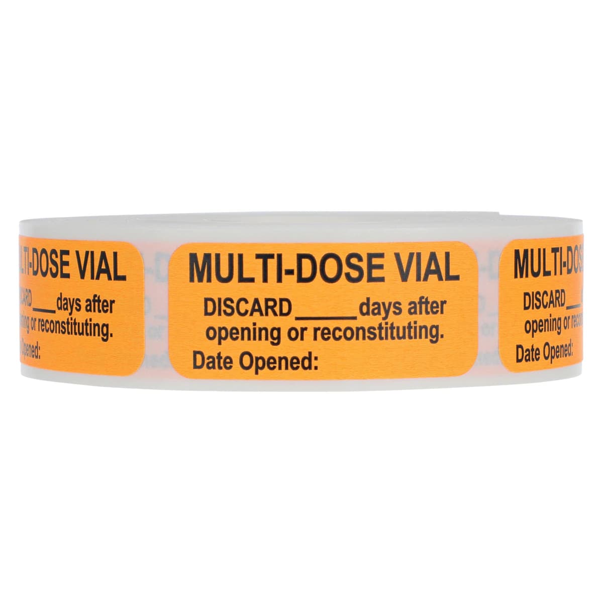 Health Care Logistics Multi-Dose Vial Discard After Label, Orange, 1-1/2" x 5/8", 1000/Package - Label Multi Dose Vial Discard - Image 1