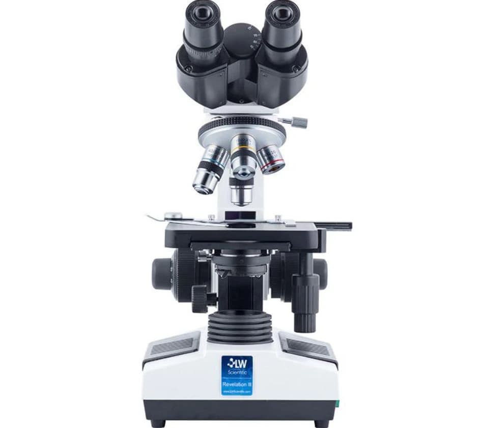 LW Scientific Revelation III Binocular Microscope, LED, Semi-Plan Objectives, 4x/10x/40x/100x - Microscope Binoc Rev III Plan - Image 1