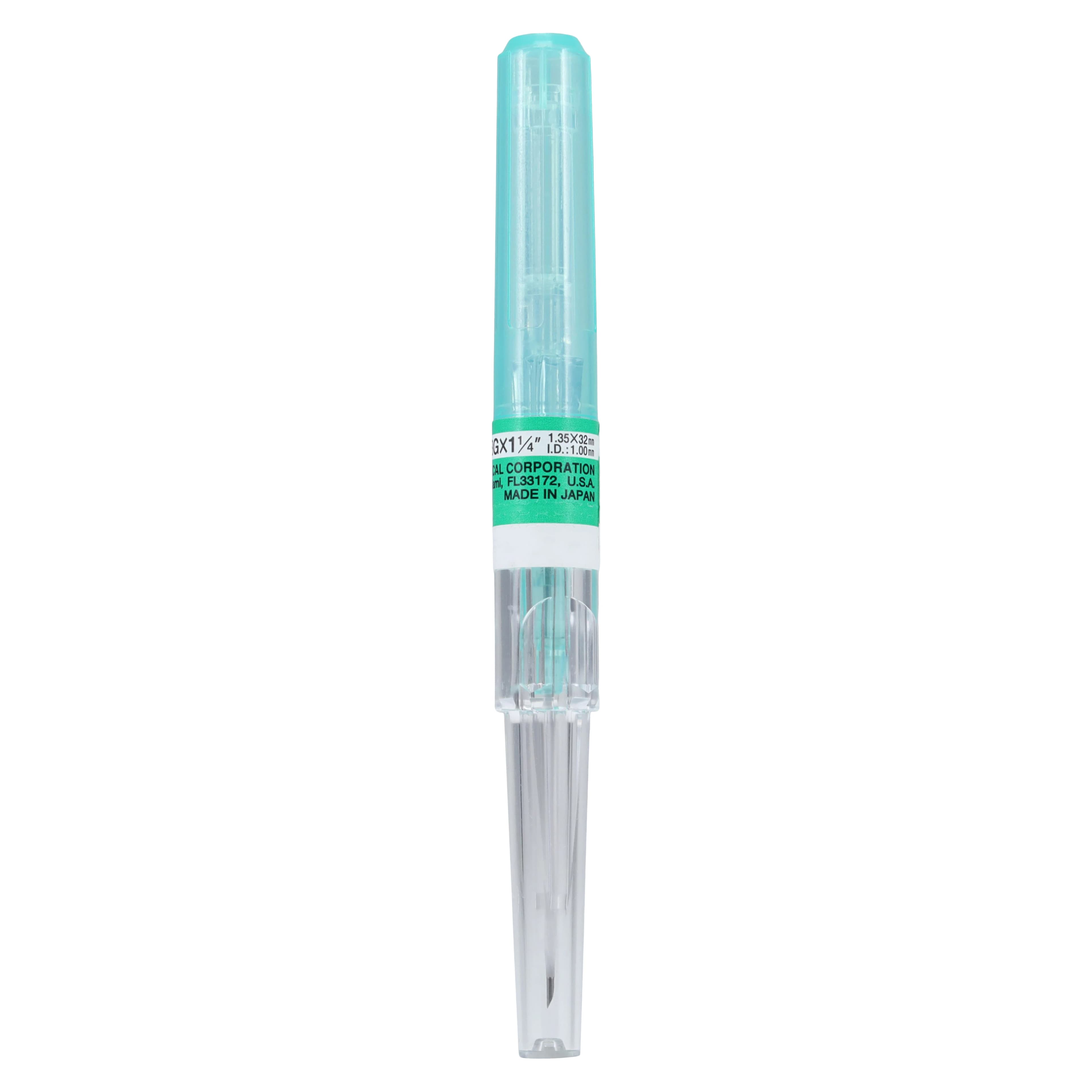 Nipro Safelet IV Catheter, 18 Gauge, 1-1/4", Luer Tapered End, Teflon, Sterile, Latex-Free, Green, Safety, 50/Box thumbnail 3