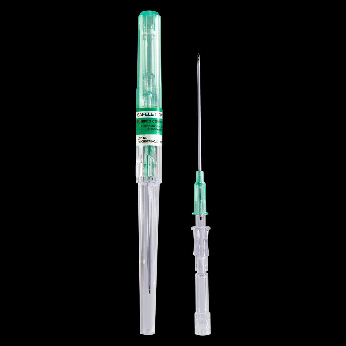 Nipro Safelet IV Catheter, 18 Gauge, 1-1/4", Luer Tapered End, Teflon, Sterile, Latex-Free, Green, Safety, 50/Box thumbnail 2