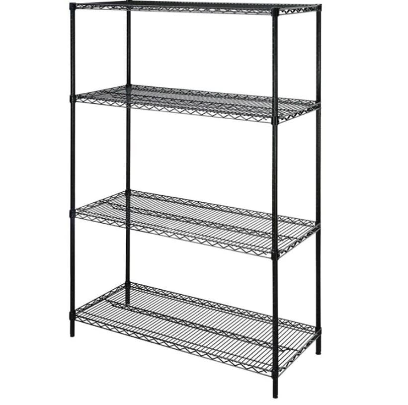 Lorell 4-Tier Wire Steel Shelving Unit, Starter, 4 Shelves/4 Posts, Black, Each - Shelving 4-Tier Wire Steel - Image 1