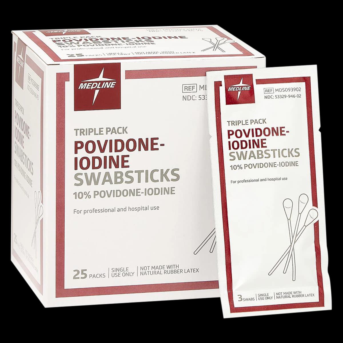 Medline Povidone Iodine Swabstick, Surgical Prep, 10% Povidone-Iodine, 3 per Pack - MED Povidone Iodine Swabstick - Image 1