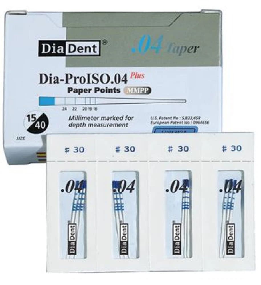 Diadent DiaPro ISO GT Absorbent Paper Points, .04 Taper, Size #35, Green, Sterile, 120/Box - Diadent Paper Points DiaPro ISOGT .04 #35 Cell Box of 120 - Image 1