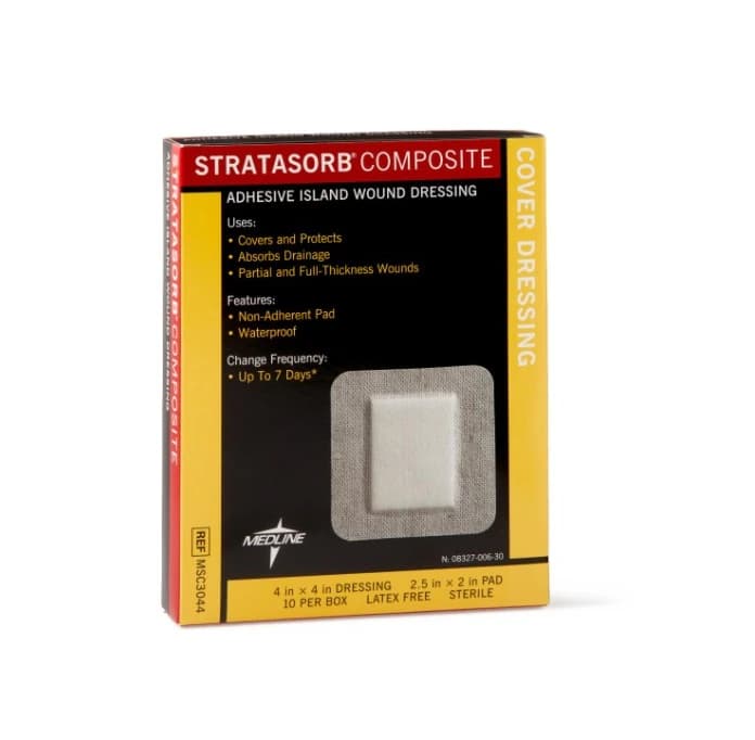 Medline Stratasorb Island Dressing, 4x4 inch, 4-Layer, Adhesive, Latex-Free - MED Dressing Stratasorb Island - Image 1
