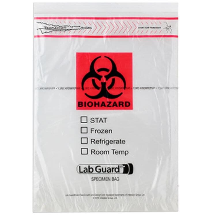 Lab Guard Specimen Transport Bag, 9x12", Clear Zip Closure with Document Pouch, 1000/Case - Specimen Transport Bag - Image 1