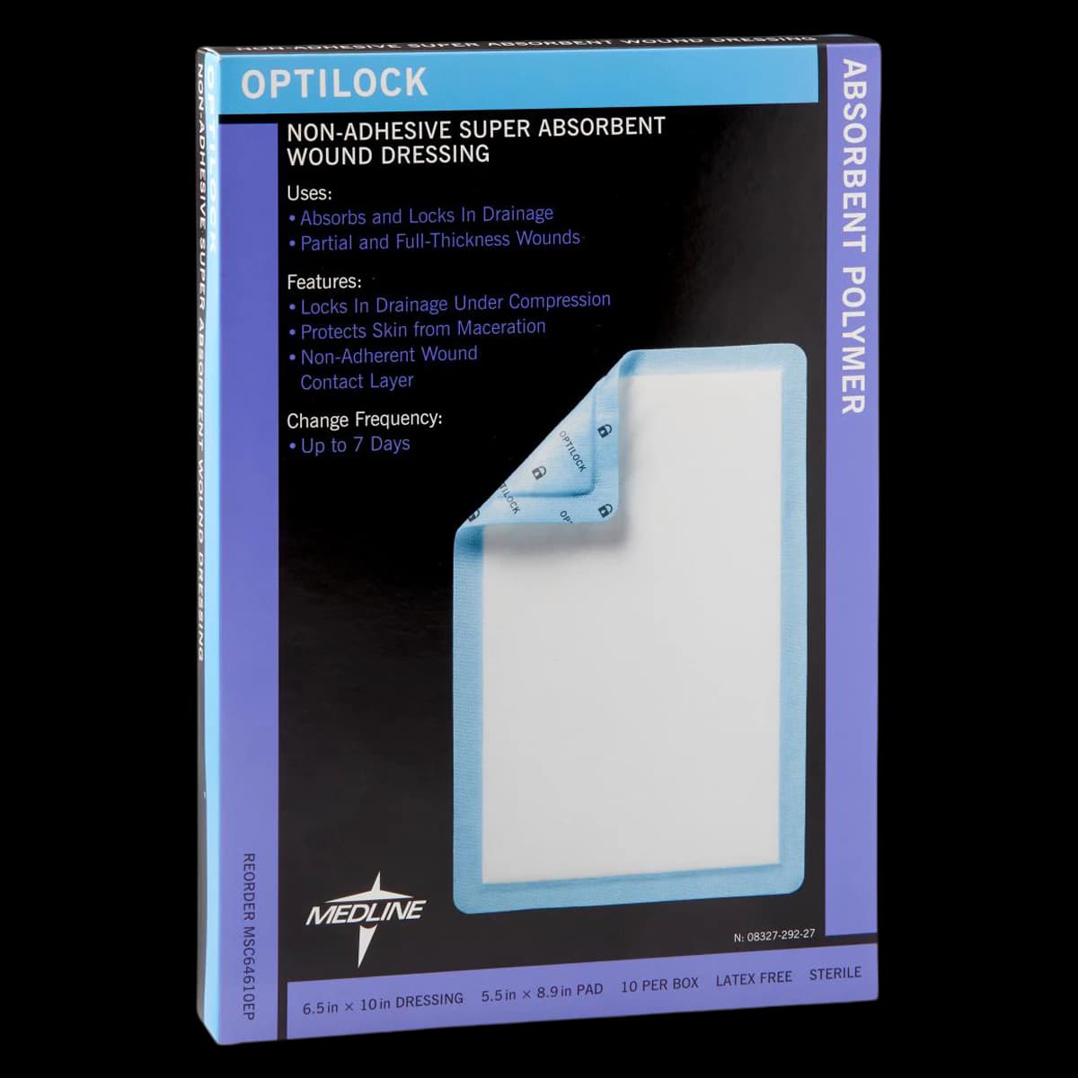 Medline Optilock Polymer Wound Dressing, Non-Adhesive, Sterile, 6-1/2" x 10", Super Absorbent, Latex-Free - MED Dressing Non-Adh Optilock - Image 1