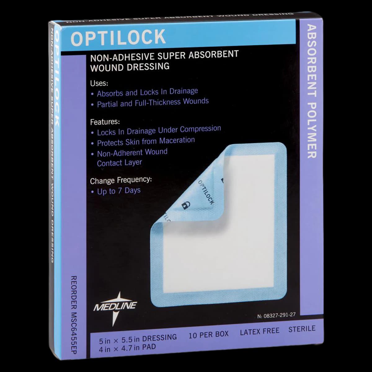Medline Optilock Polymer Wound Dressing, Non-Adhesive, Sterile, Super Absorbent, 5" x 5-1/2" - MED Dressing NonAdhsv Optilock - Image 1