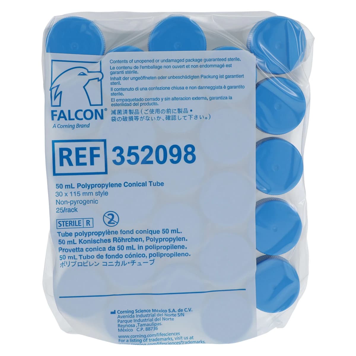 Corning Falcon 50mL Conical Centrifuge Tube, Polypropylene, Graduated, Blue Screw Cap, Sterile, 500/Case (352070) - Tube Falcon Centrifuge Conical - Image 1