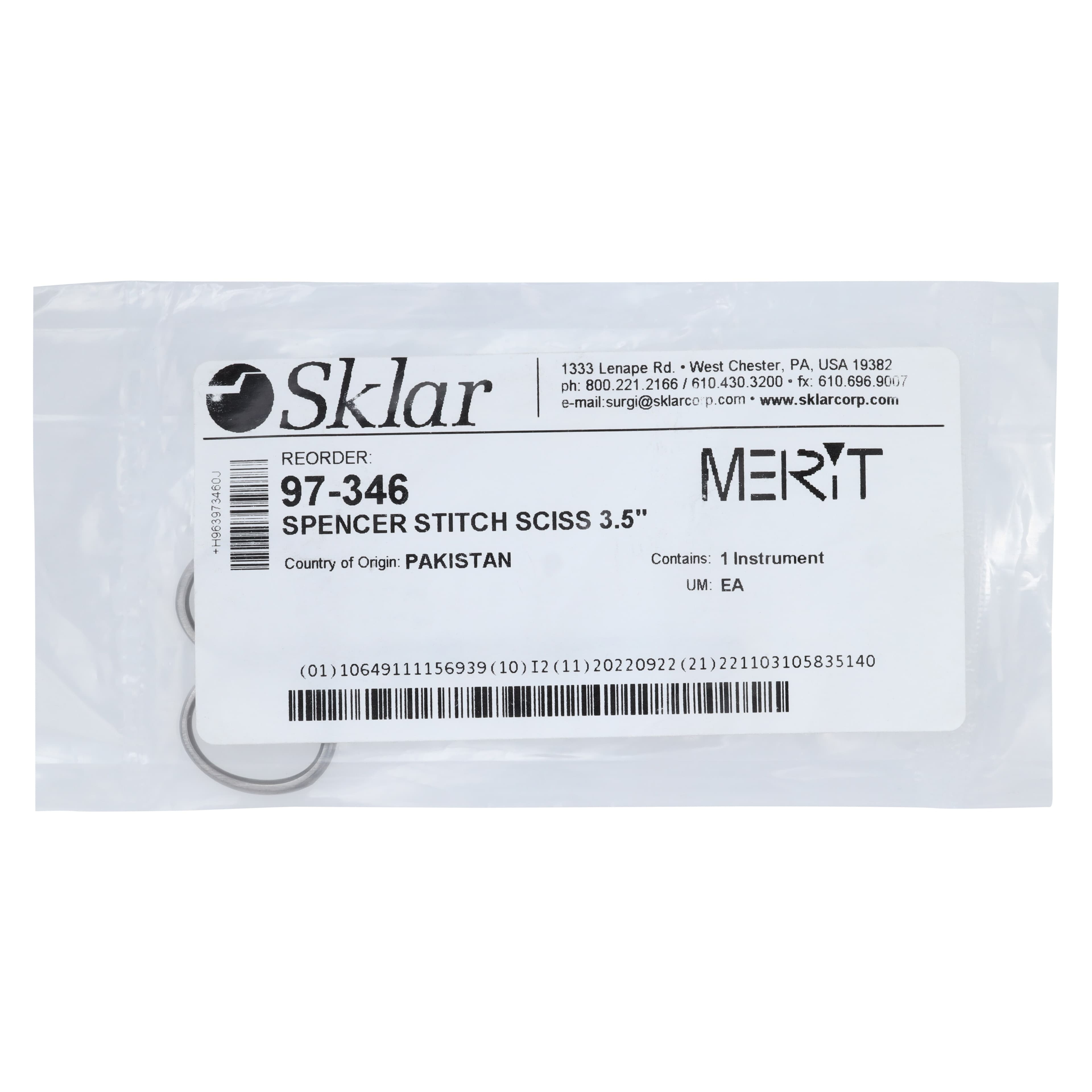 Sklar Merit Spencer (Littauer) Stitch Scissors, Straight, 3-1/2", Stainless Steel, Non-Sterile, Reusable thumbnail 2