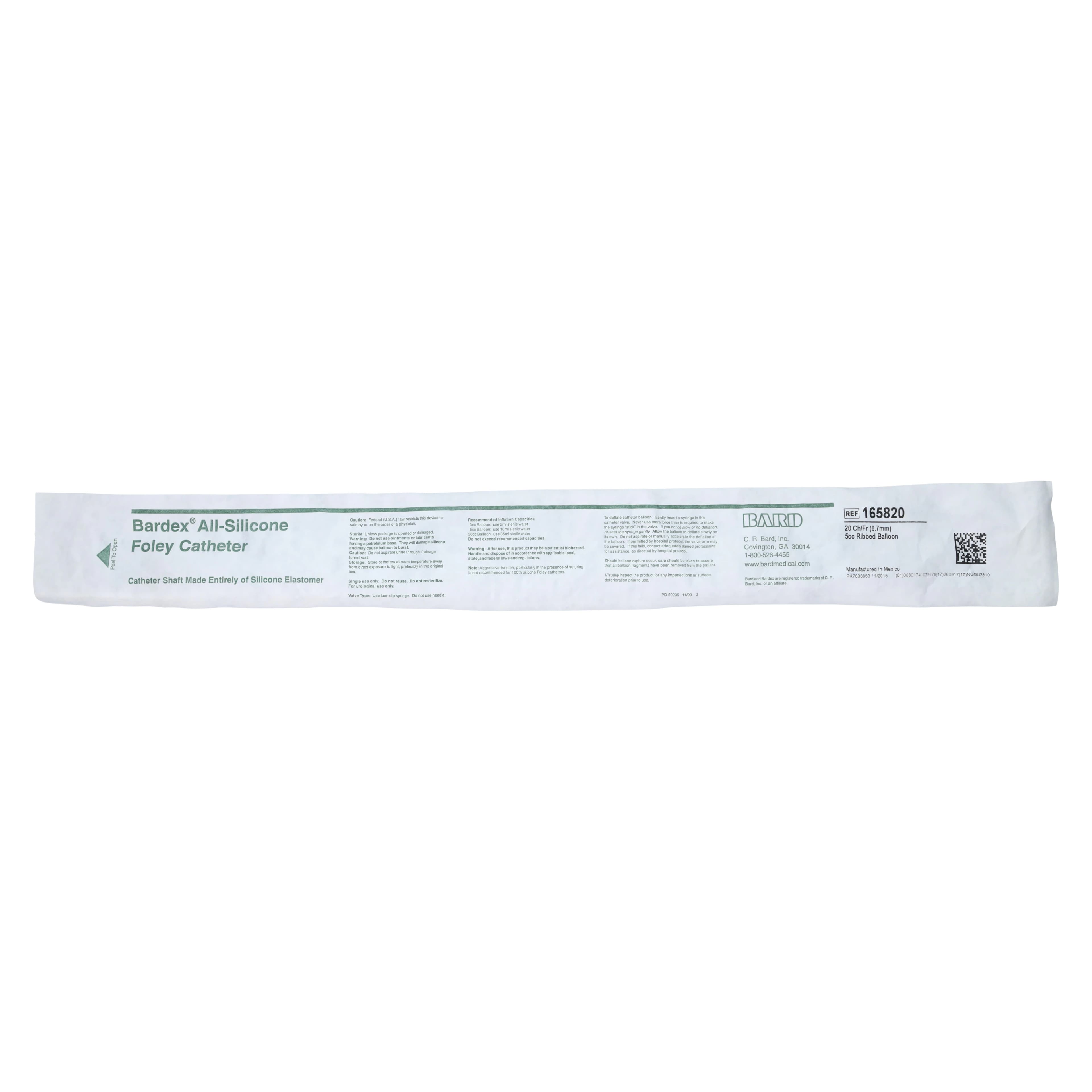 Bardex 2-Way Foley Catheter, Silicone, 20 Fr, 5 cc Balloon, Short Round Tip - Bardex Cath Foley Silicone 5cc - Image 1