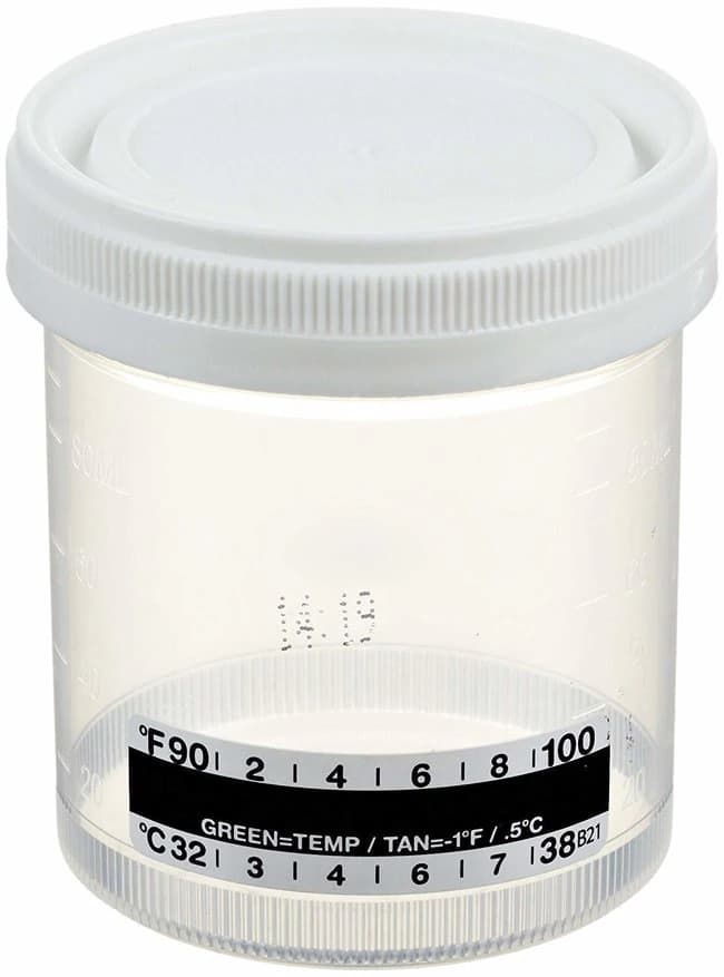 Starplex Scientific Specimen Container, 90mL, Wide Mouth, Non-Sterile, White O-Ring Cap, with Temperature Strip, 400/Case - Spec Cup WD Non Sterile 90 - Image 1