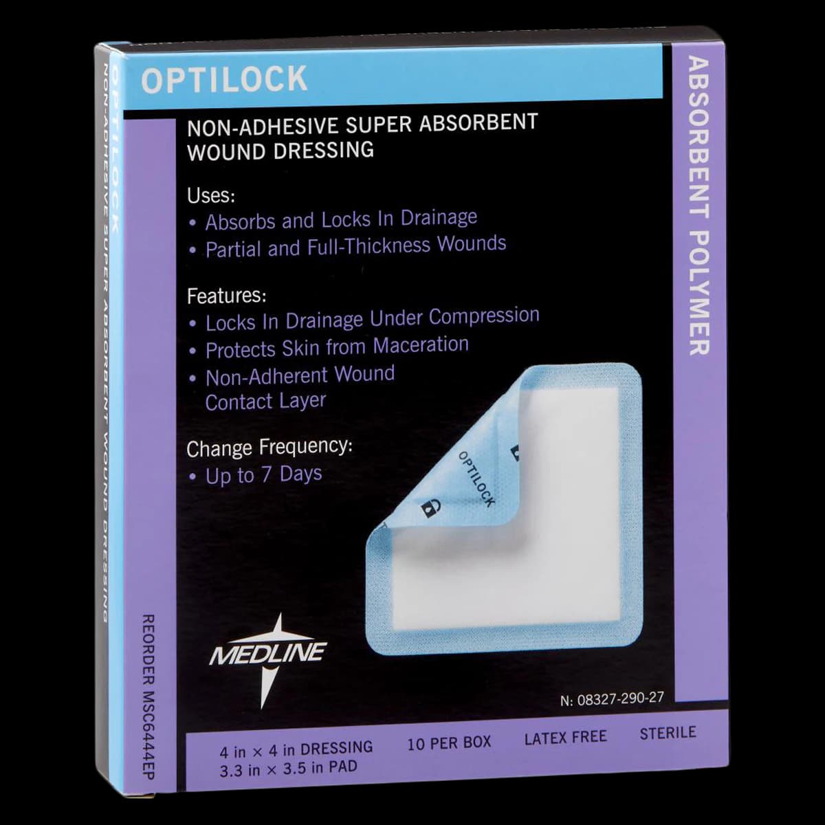 Medline Optilock Polymer Wound Dressing, 4x4", Sterile, Non-Adhesive, Non-Adherent, Super Absorbent, Latex-Free - Dressing Optilock Wound LF - Image 1