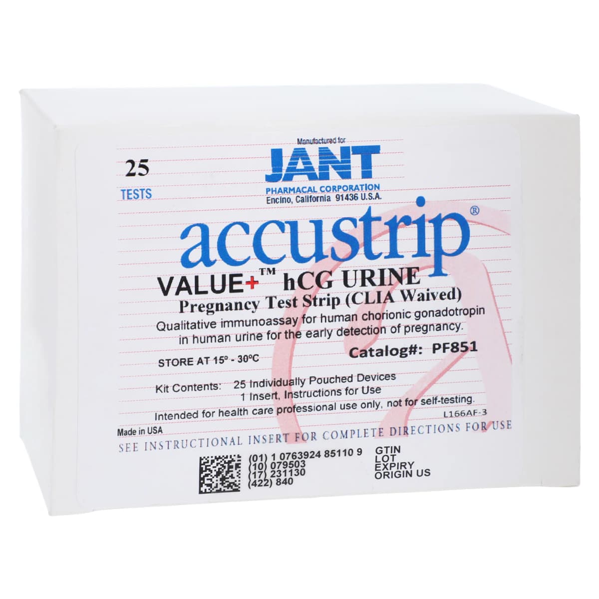 Accutest Value+ hCG Urine Test Strip, CLIA Waived, 25/Box - Accutest Value+ Test Strip hCG - Image 1