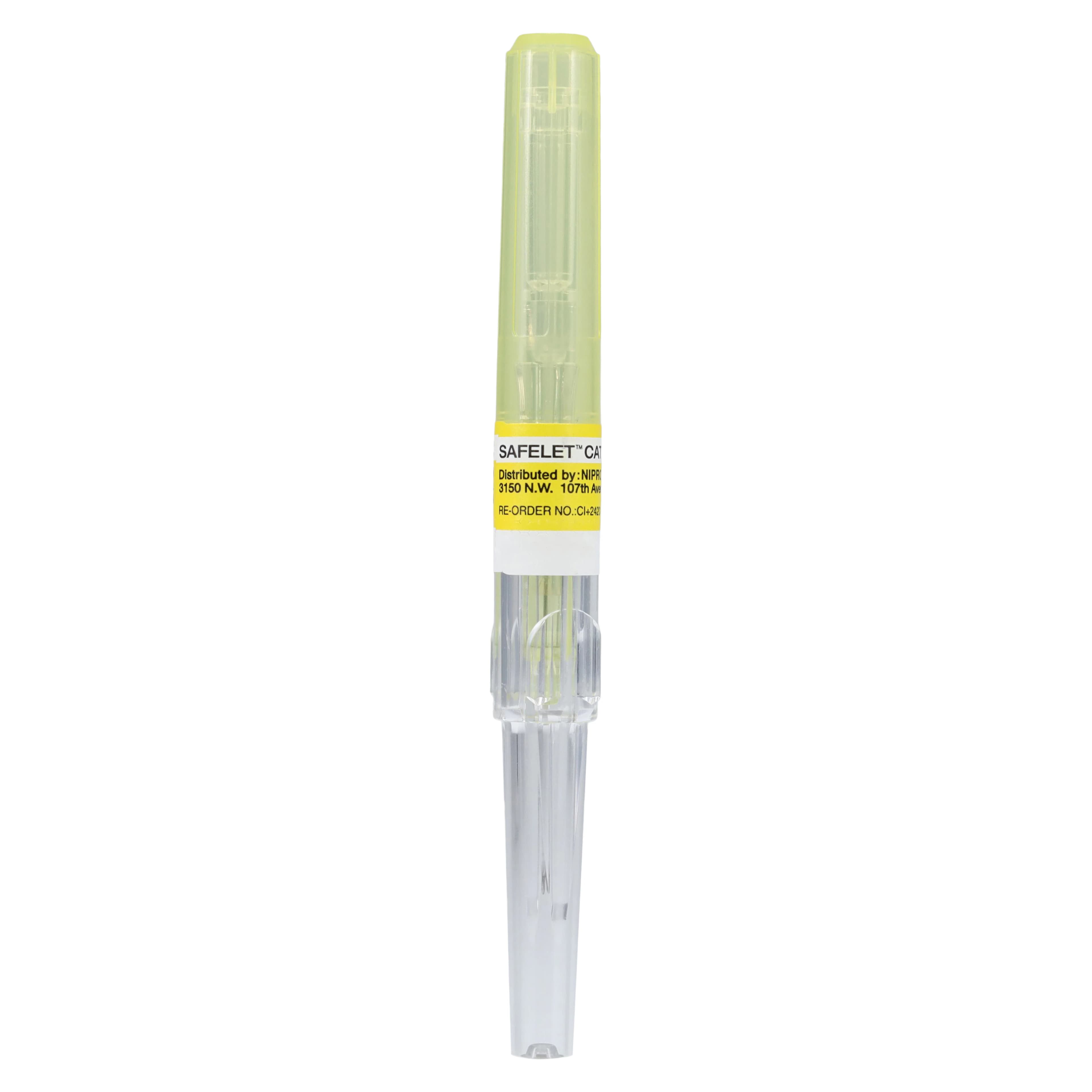 Nipro Safelet IV Catheter, 24 Gauge, 3/4", Luer Tapered End, Teflon, Sterile, Yellow, Safety, 50/Box thumbnail 3