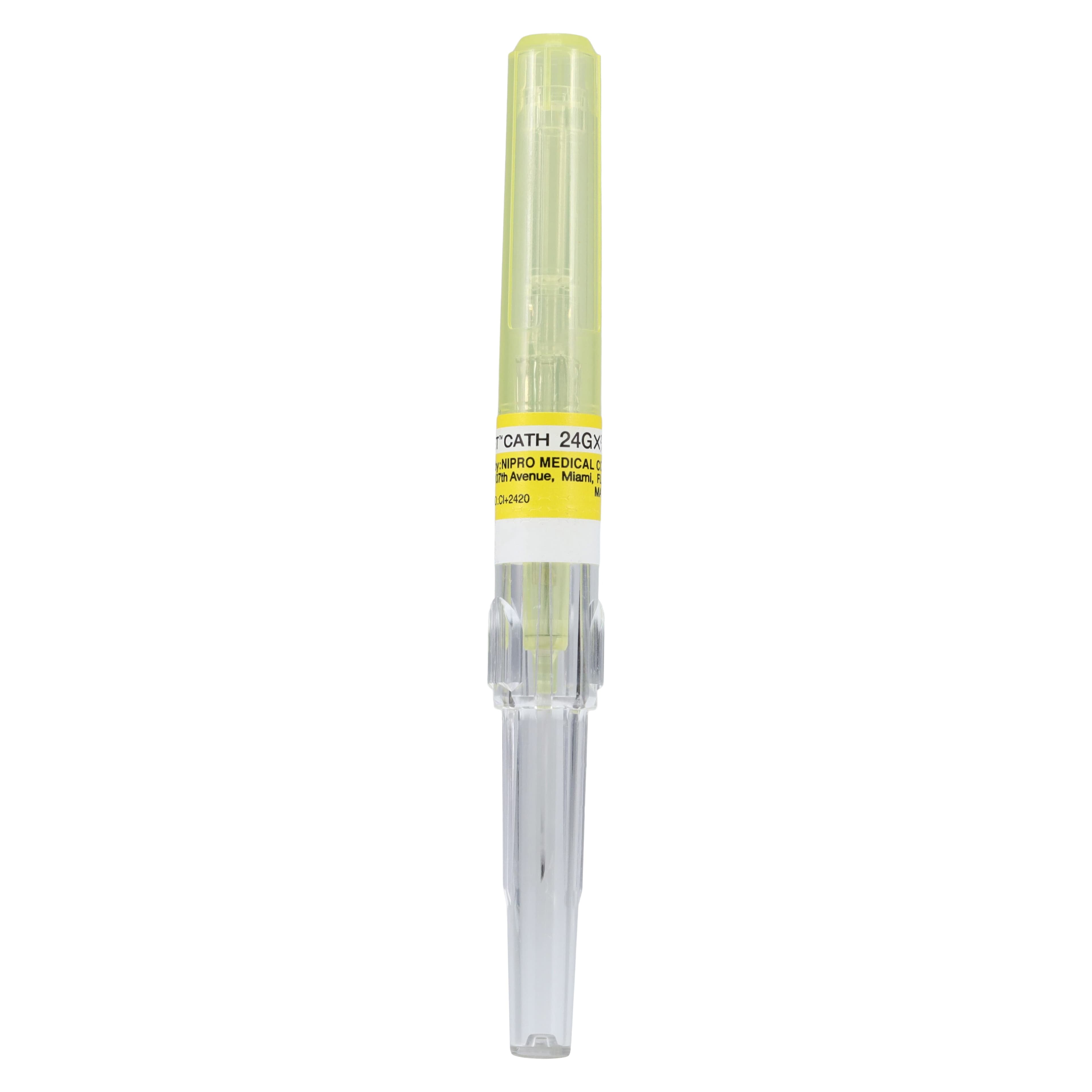 Nipro Safelet IV Catheter, 24 Gauge, 3/4", Luer Tapered End, Teflon, Sterile, Yellow, Safety, 50/Box thumbnail 4