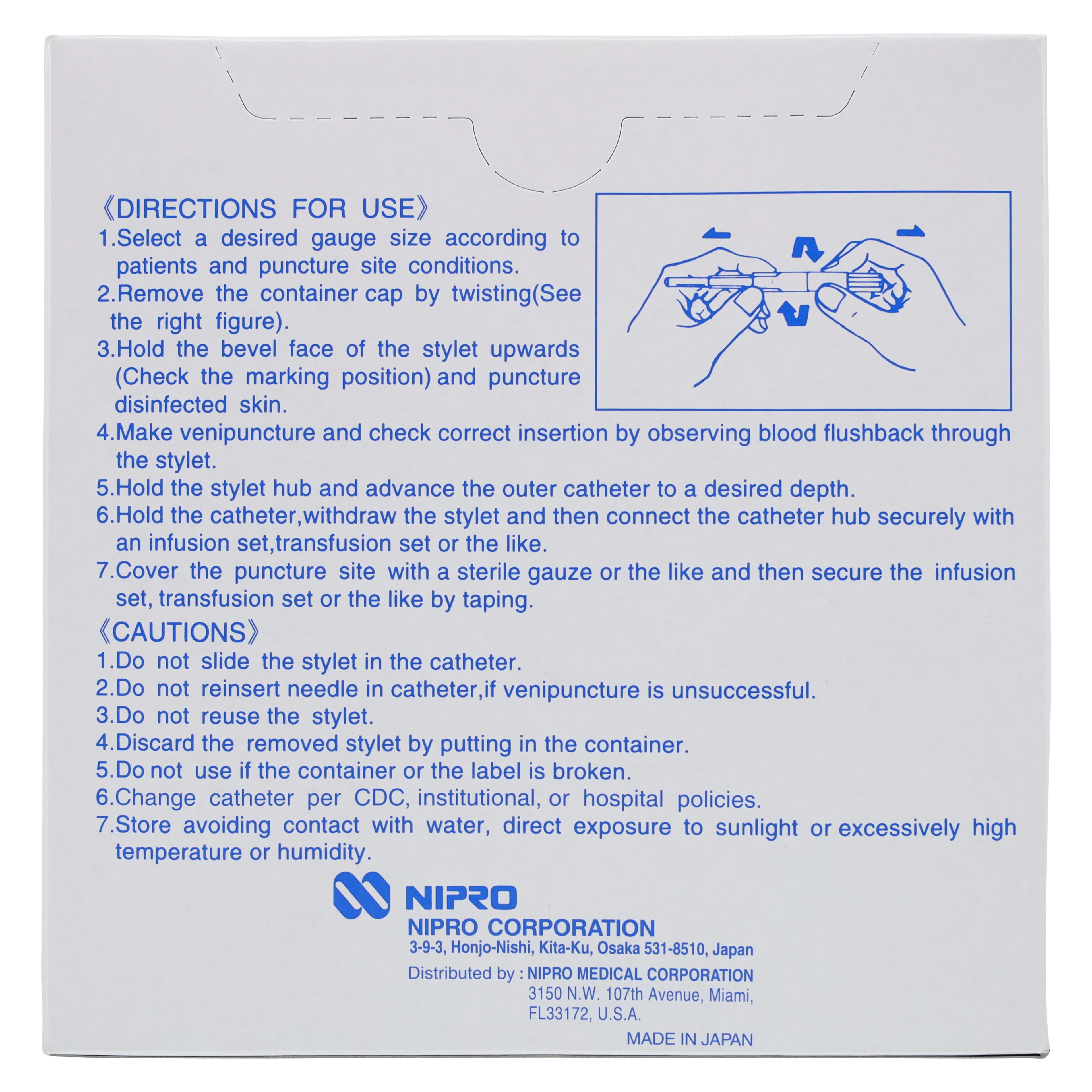 Nipro Safelet IV Catheter, 24 Gauge, 3/4", Luer Tapered End, Teflon, Sterile, Yellow, Safety, 50/Box thumbnail 6