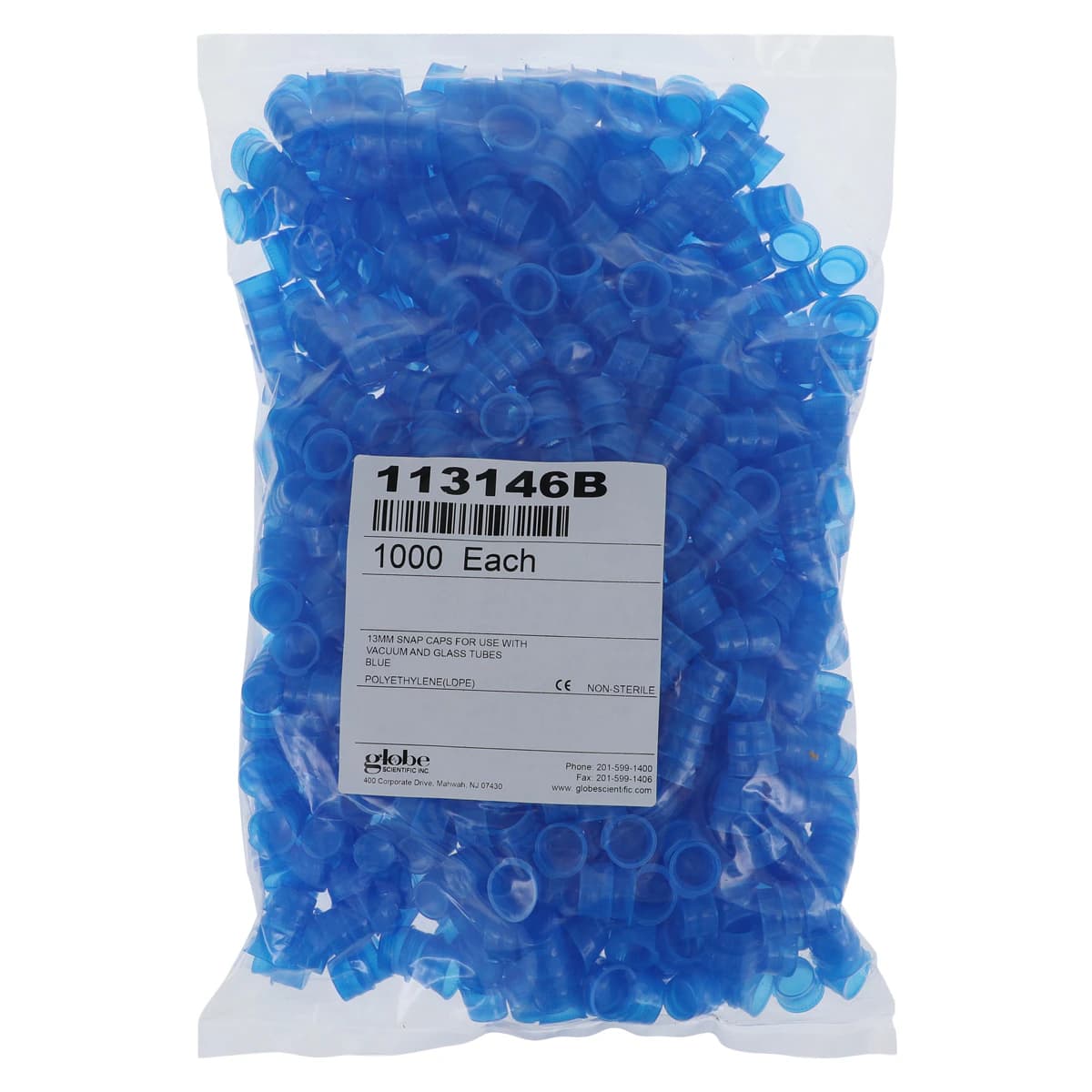 Globe Scientific Snap Cap, Polyethylene, for 12-13mm Tubes, Blue, 1000/Bag thumbnail 4