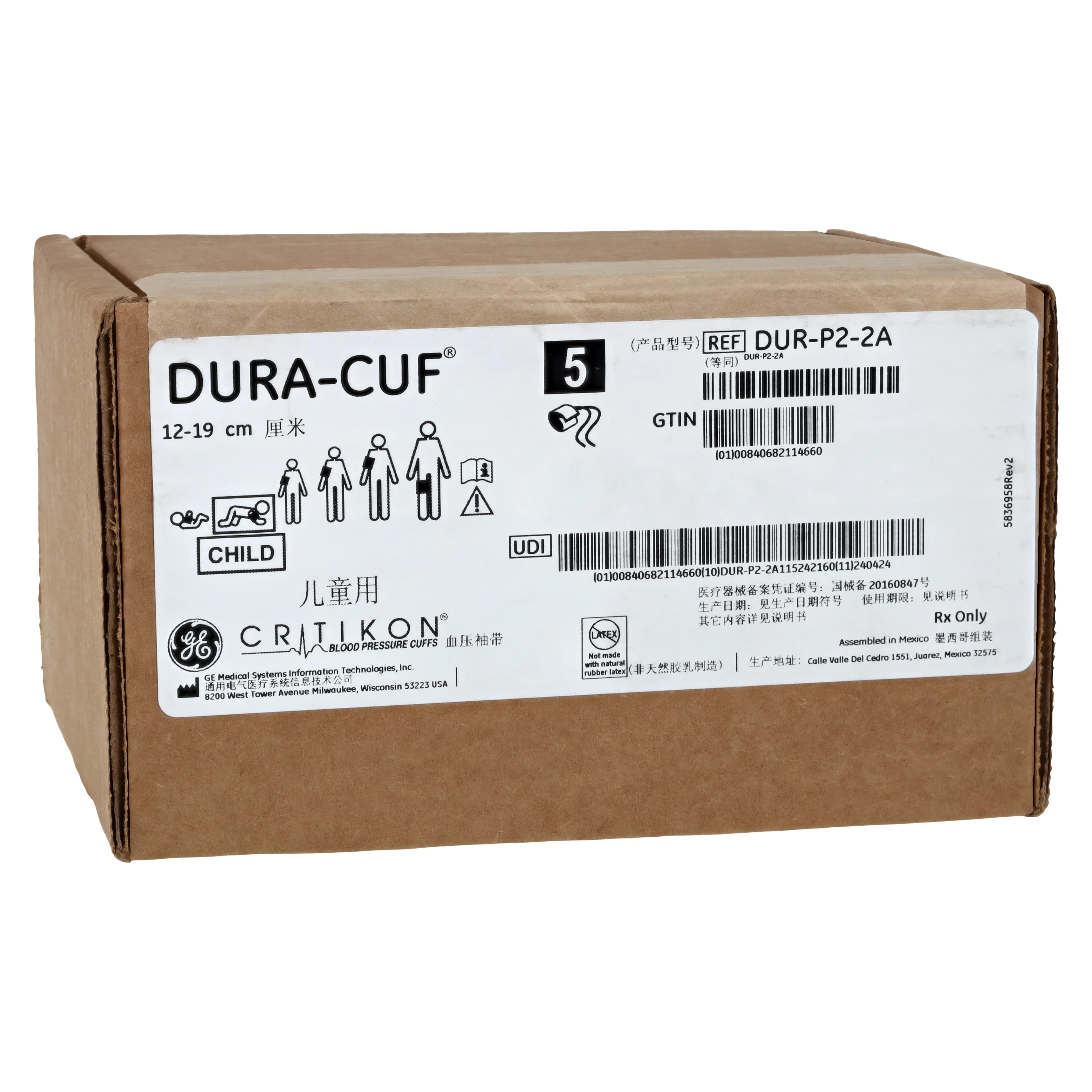 Critikon Dura-Cuf Blood Pressure Cuff, Child Size, Green, Latex-Free, 5/Box - Cuff BP Dura-Cuf Child - Image 1