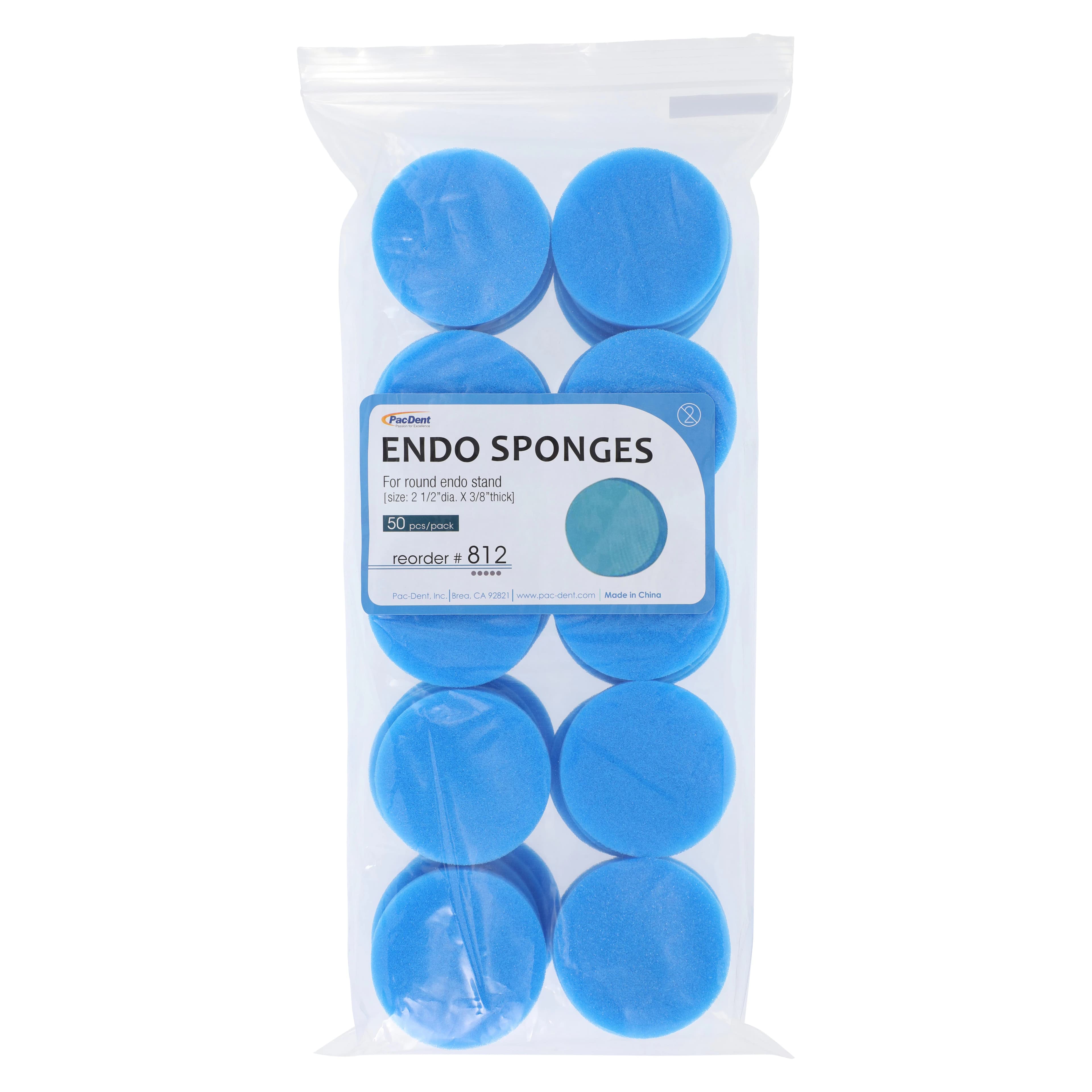 Pac-Dent Disposable Blue Polyurethane Endo Sponges, Round, 2-1/2" Dia x 3/8" Thick, 50/Pack, #812 - Pac-Dent Disposable Blue Polyurethane Sponges For Round Endo Stand Size 2 1/2" Dia X 3/8" Thick - 812 - Image 1