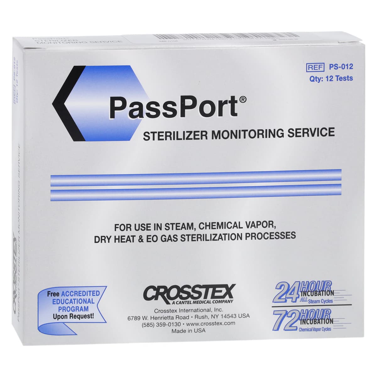 PassPort Sterilizer Monitoring Service, Mail-In Biological Indicators, 12/Box, PS-012 - CROSSTEX PASSPORT STERILIZER MONITORING SERVICE PS-012 - Image 1