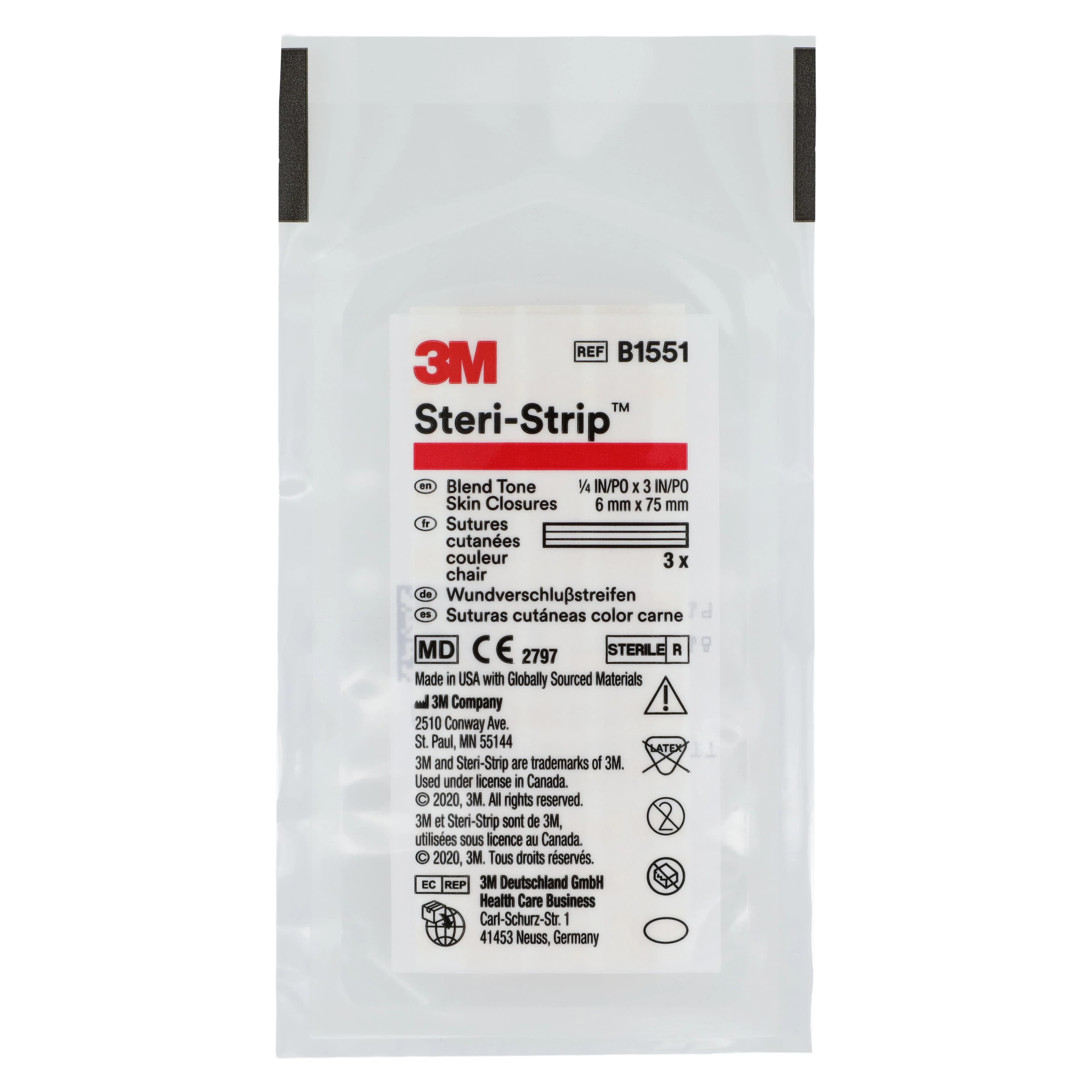 3M Steri-Strip Adhesive Skin Closures, Blend Tone, 1/4" x 3", Sterile, 50/Box, B1551 thumbnail 3