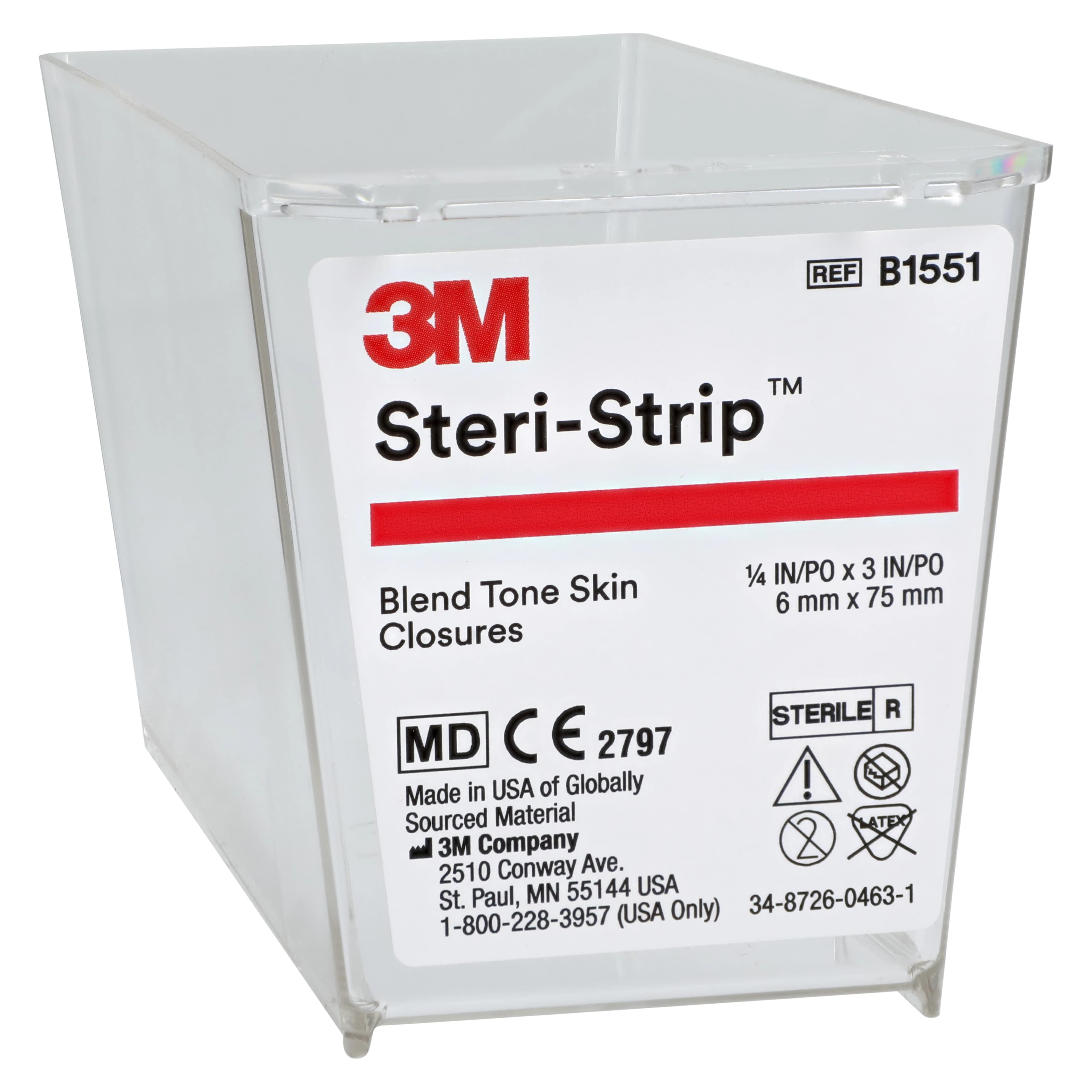 3M Steri-Strip Adhesive Skin Closures, Blend Tone, 1/4" x 3", Sterile, 50/Box, B1551 thumbnail 5