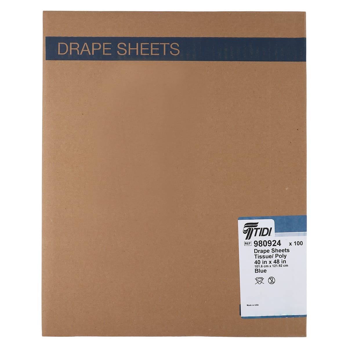 Tidi Products Everyday Equipment Drape Sheets, Blue, 1-Ply Tissue with Poly Backing, 40" x 48", 100/Box, 980924 thumbnail 3