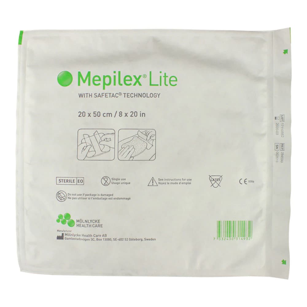 Mepilex Lite Foam Neuro Dressing, 8" x 20", Sterile, Adherent, Adhesive, Absorbent, Latex-Free - Dressing Mepilex Lite Foam - Image 1