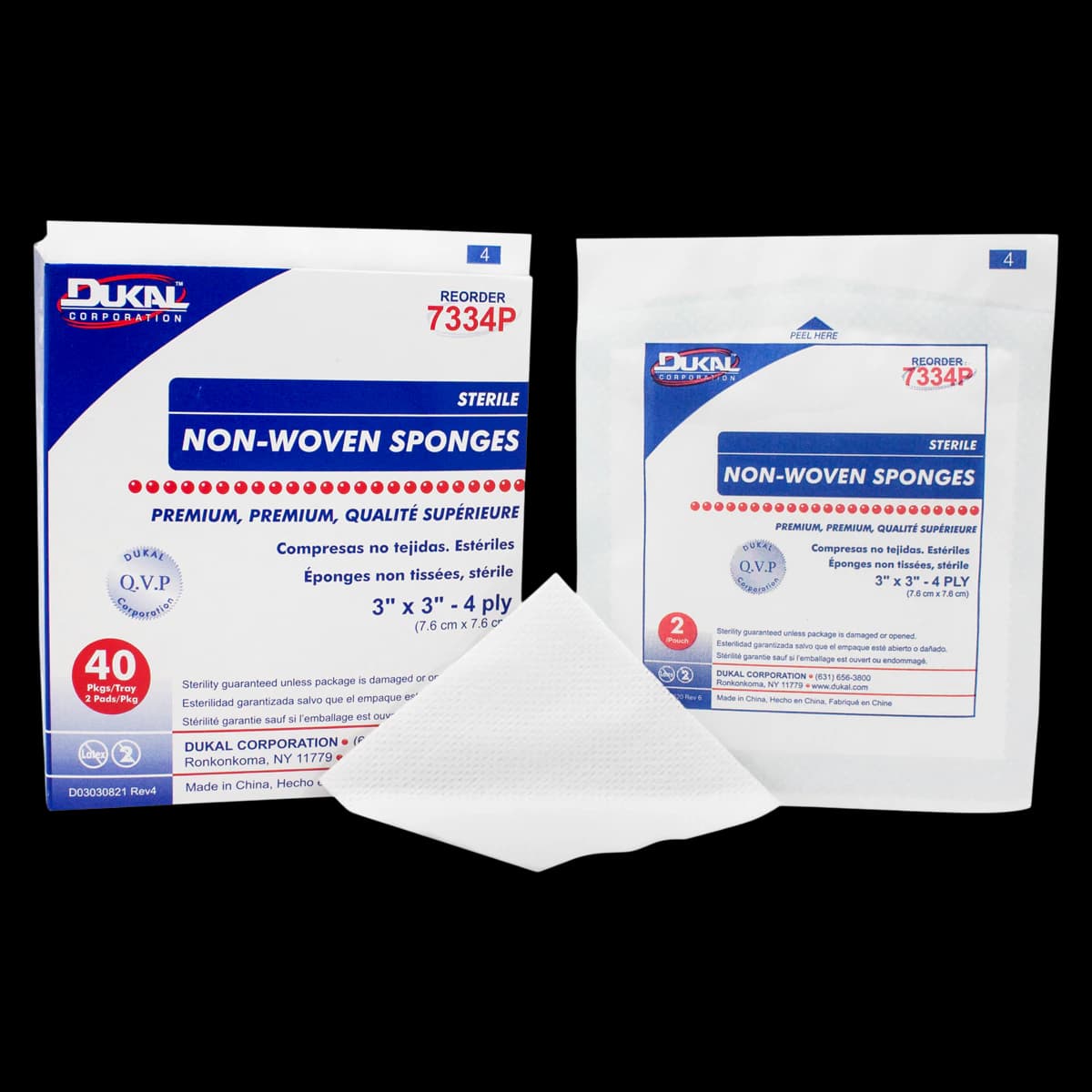 Dukal Premium Non-Woven Sponge, 3x3", 4-Ply, Sterile, Rayon/Polyester Blend, Latex-Free - Sponge Premium Nonwvn 4Ply ST - Image 1