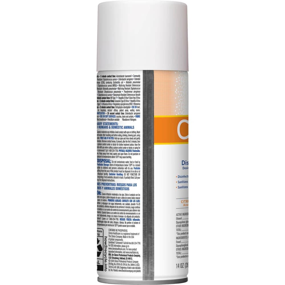 Clorox Healthcare Citrace Hospital Germicidal Deodorizer Aerosol Spray, Citrus, 14 oz Can, EPA 67619-29 thumbnail 4