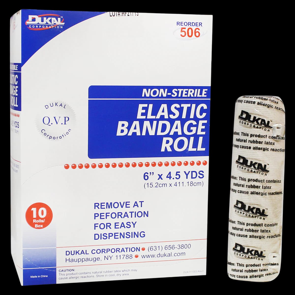 Dukal Stretch Bandage Elastic 6" x 4.5 yd, Tan, Non-Sterile, 10/Box - Bandage Elast Clips Ltx NS - Image 1
