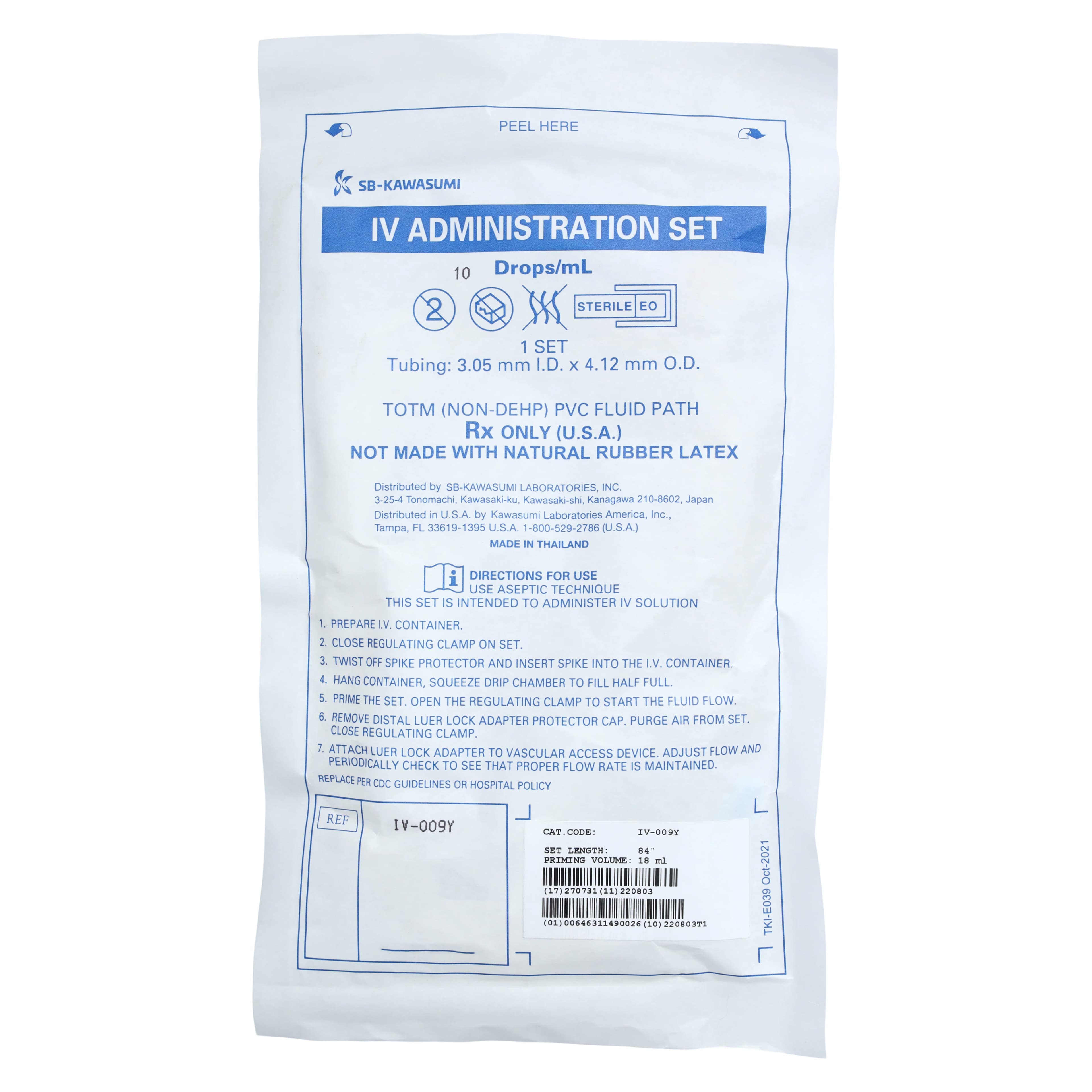 Kawasumi Labs America IV Administration Set with Y-Injection Site, 84" Primary Infusion, 10 Drops/mL, 18mL Priming Volume, Non-DEHP, Latex-Free, Sterile thumbnail 3